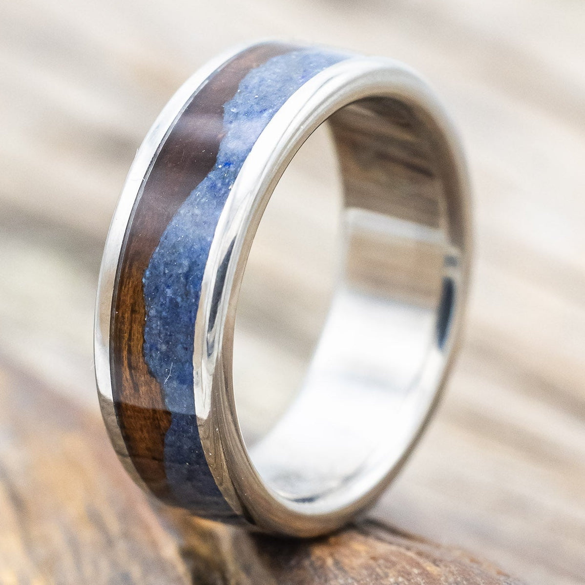 "HELIOS" - KOA WOOD & LAPIS LAZULI WEDDING BAND-Staghead Designs