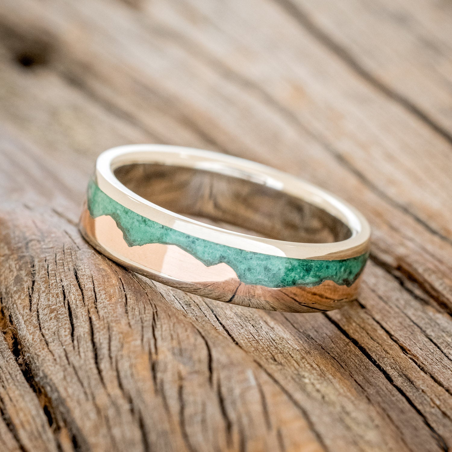 "HELIOS" - MALACHITE & 14K GOLD MOUNTAIN RANGE WEDDING BAND-1