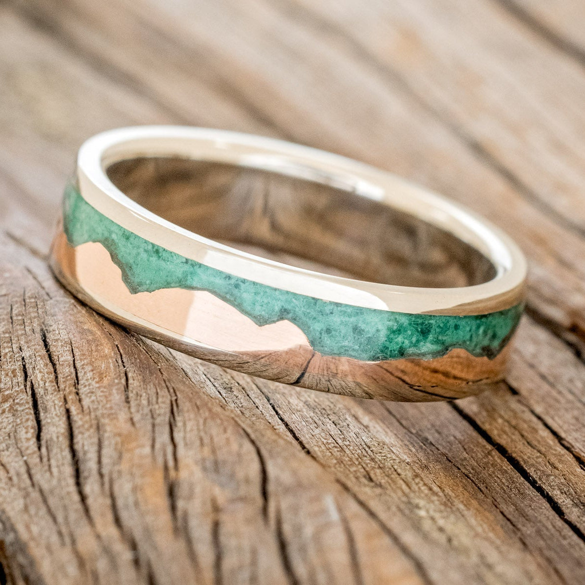 "HELIOS" - MALACHITE & 14K GOLD MOUNTAIN RANGE WEDDING BAND-1