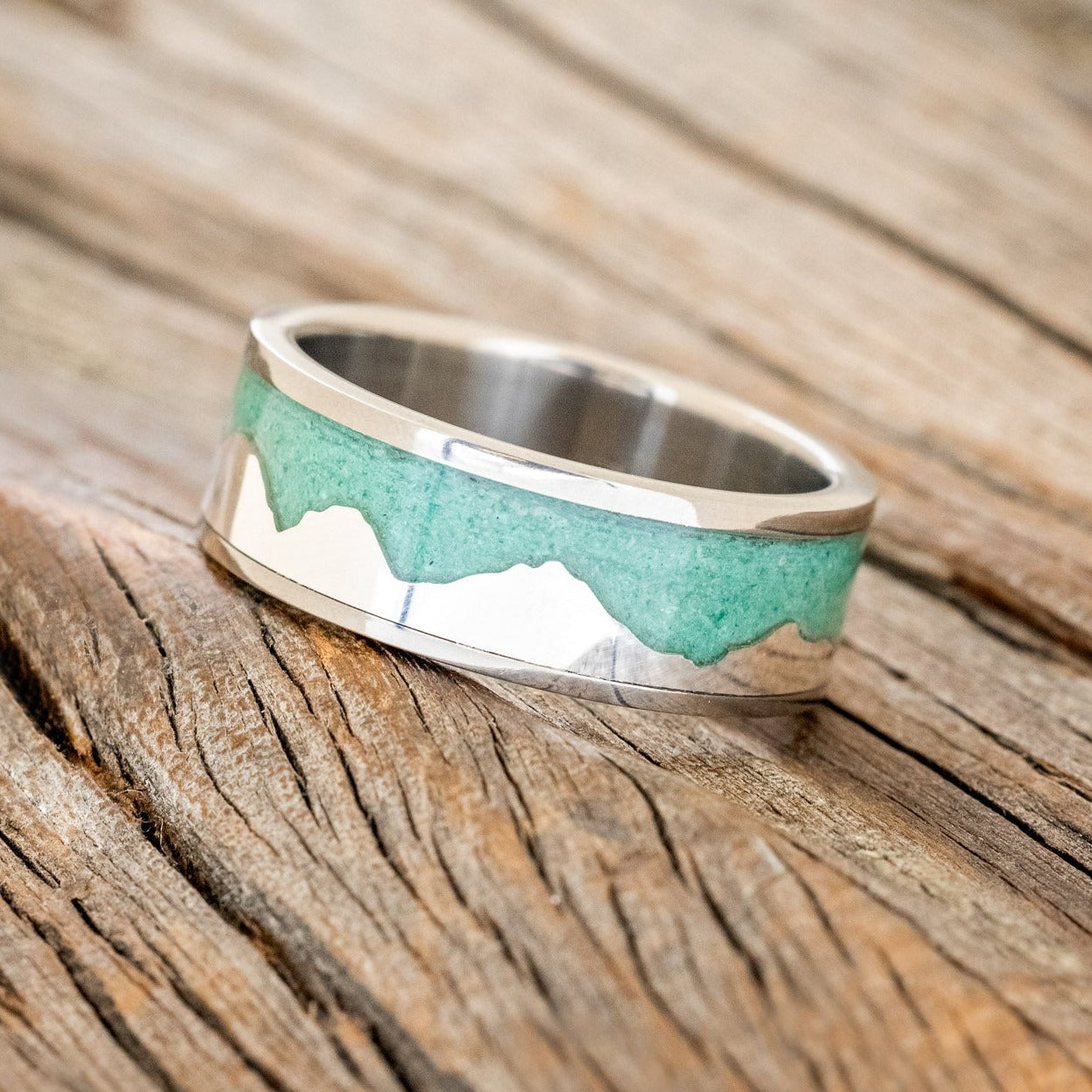 "HELIOS" - MALACHITE WITH SILVER MOUNTAIN RANGE WEDDING BAND-1