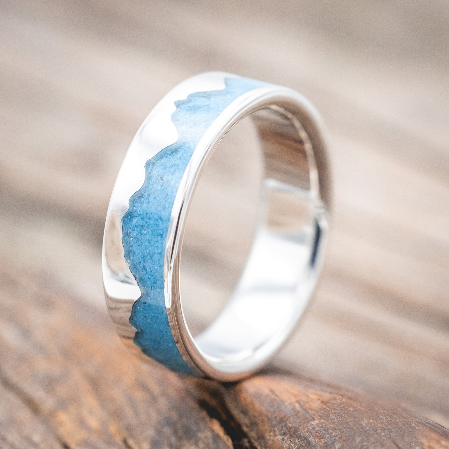 "HELIOS" - MOUNTAIN RANGE WEDDING BAND WITH TURQUOISE-Staghead Designs