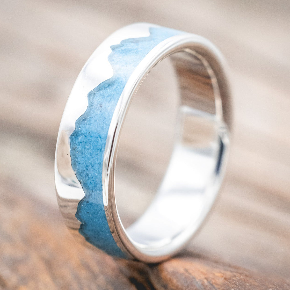 "HELIOS" - MOUNTAIN RANGE WEDDING BAND WITH TURQUOISE-Staghead Designs