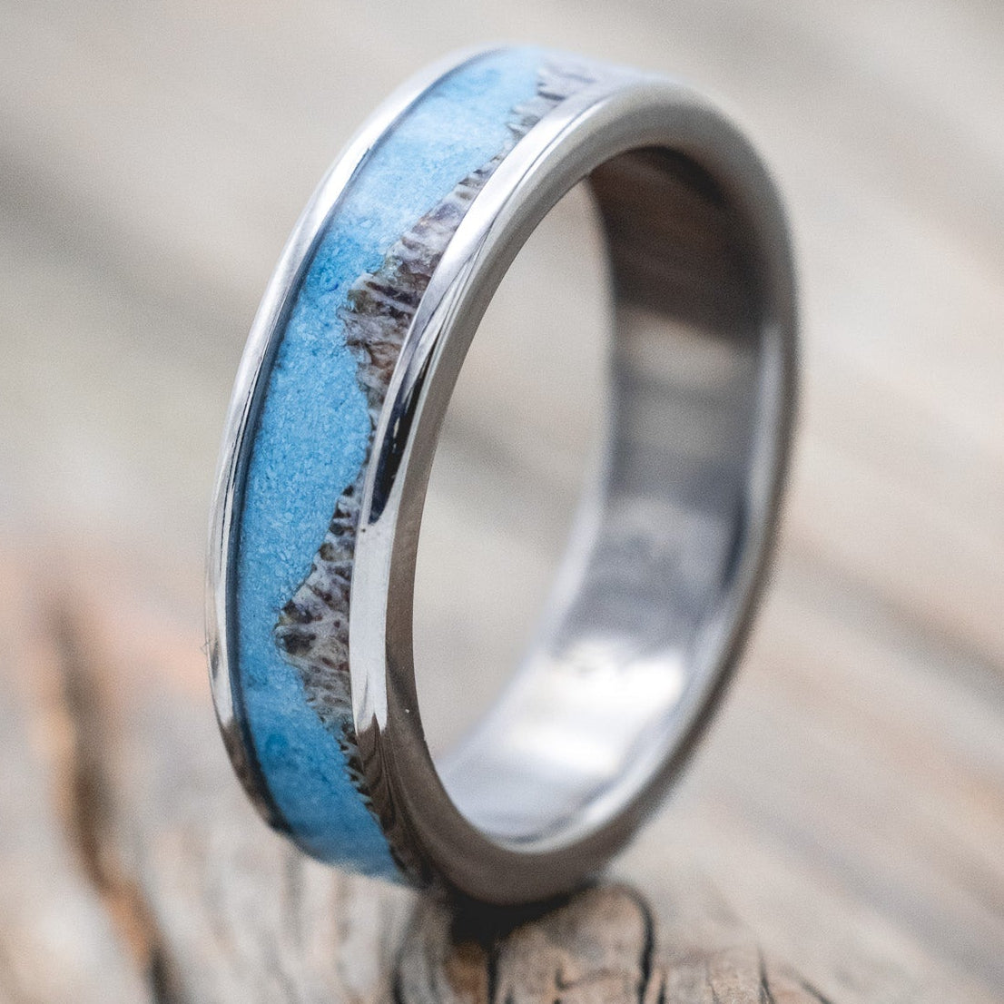 "HELIOS" - TURQUOISE & ANTLER WEDDING BAND-Staghead Designs