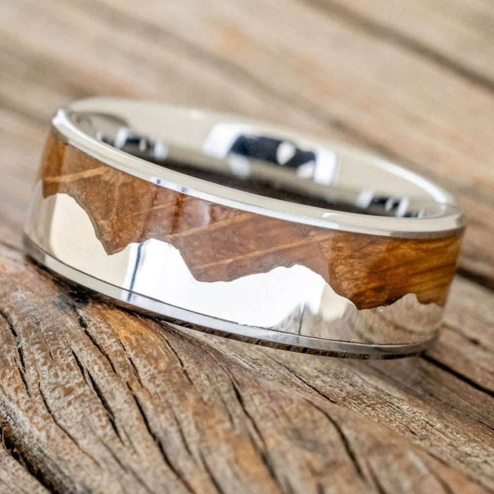 "HELIOS" - WHISKEY BARREL OAK & SILVER MOUNTAIN RANGE WEDDING BAND-5