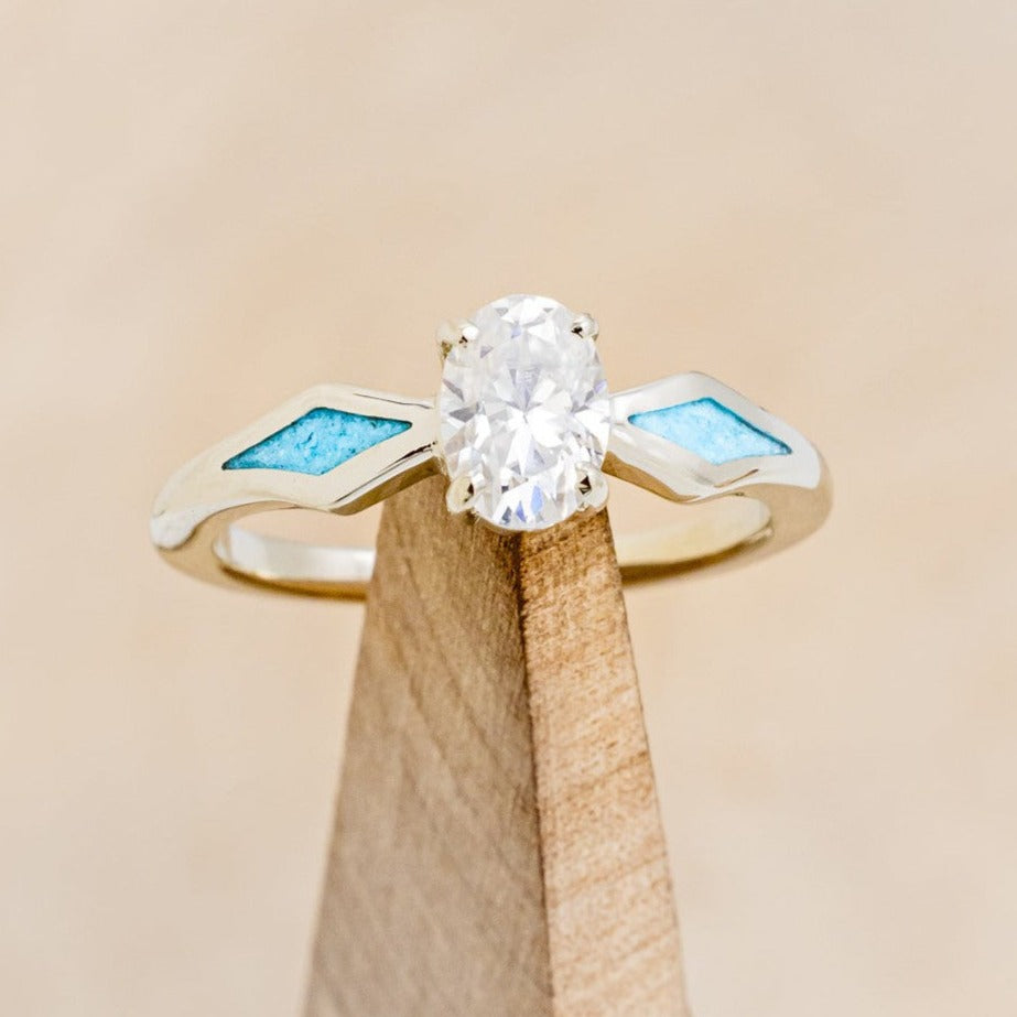 "HERA" - OVAL MOISSANITE ENGAGEMENT RING WITH TURQUOISE INLAYS-1