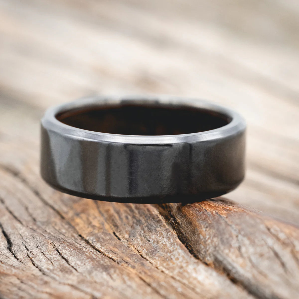 IRONWOOD LINED WEDDING BAND - BLACK ZIRCONIUM - SIZE 12-Staghead Designs