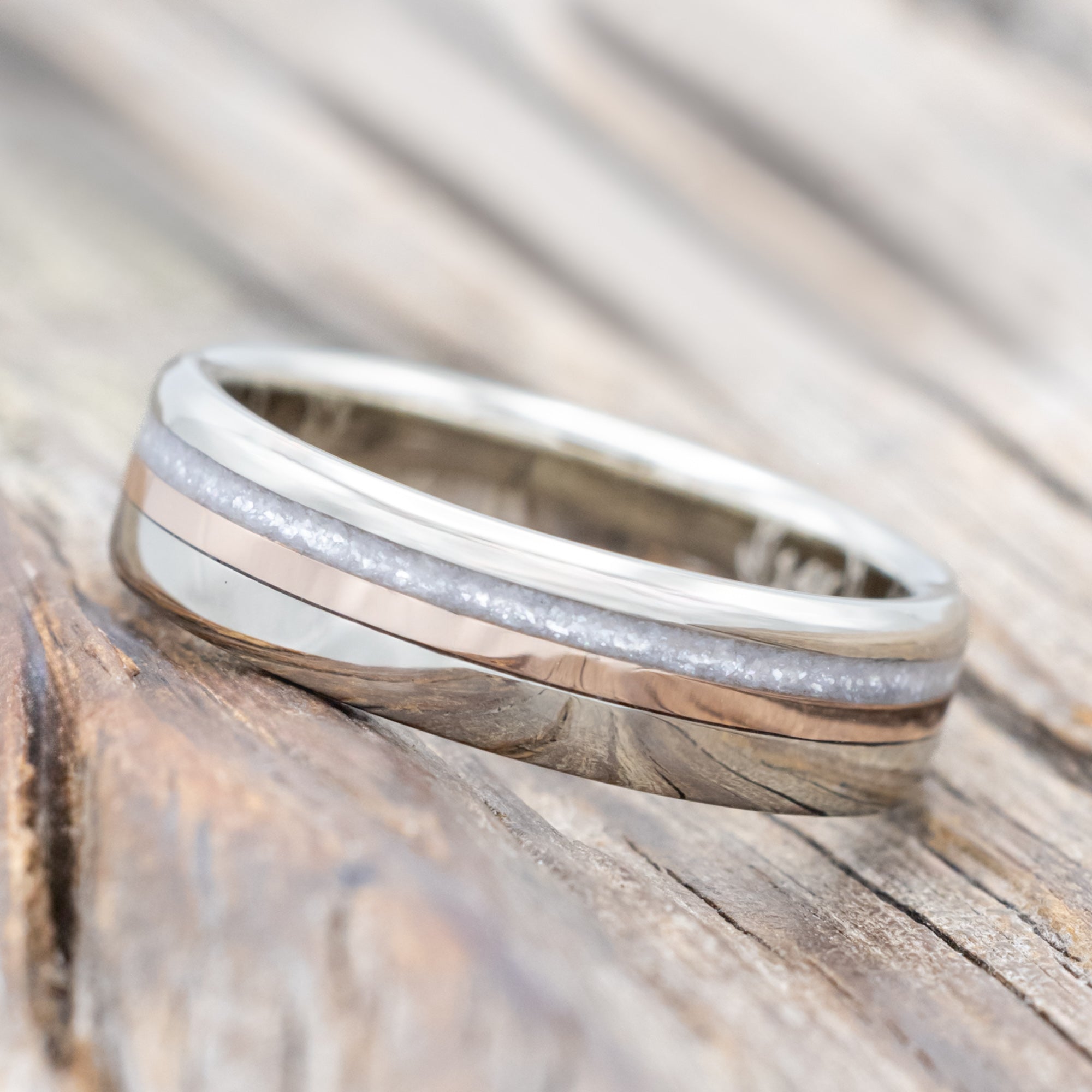 "TANNER" - DIAMOND DUST & 14K GOLD INLAY WEDDING BAND-Staghead Designs