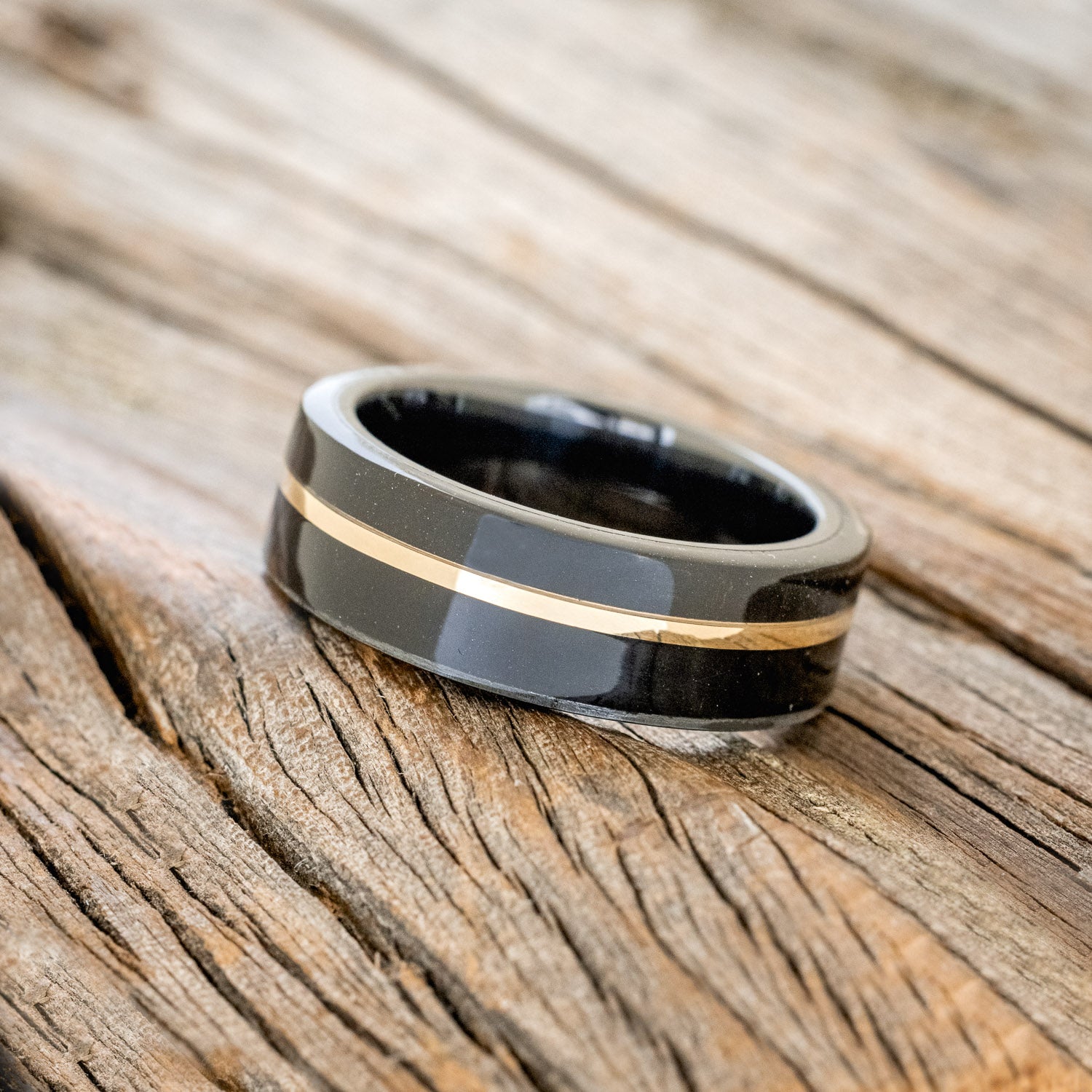 BLACK ACRYLIC & 14K GOLD INLAY WEDDING RING-2