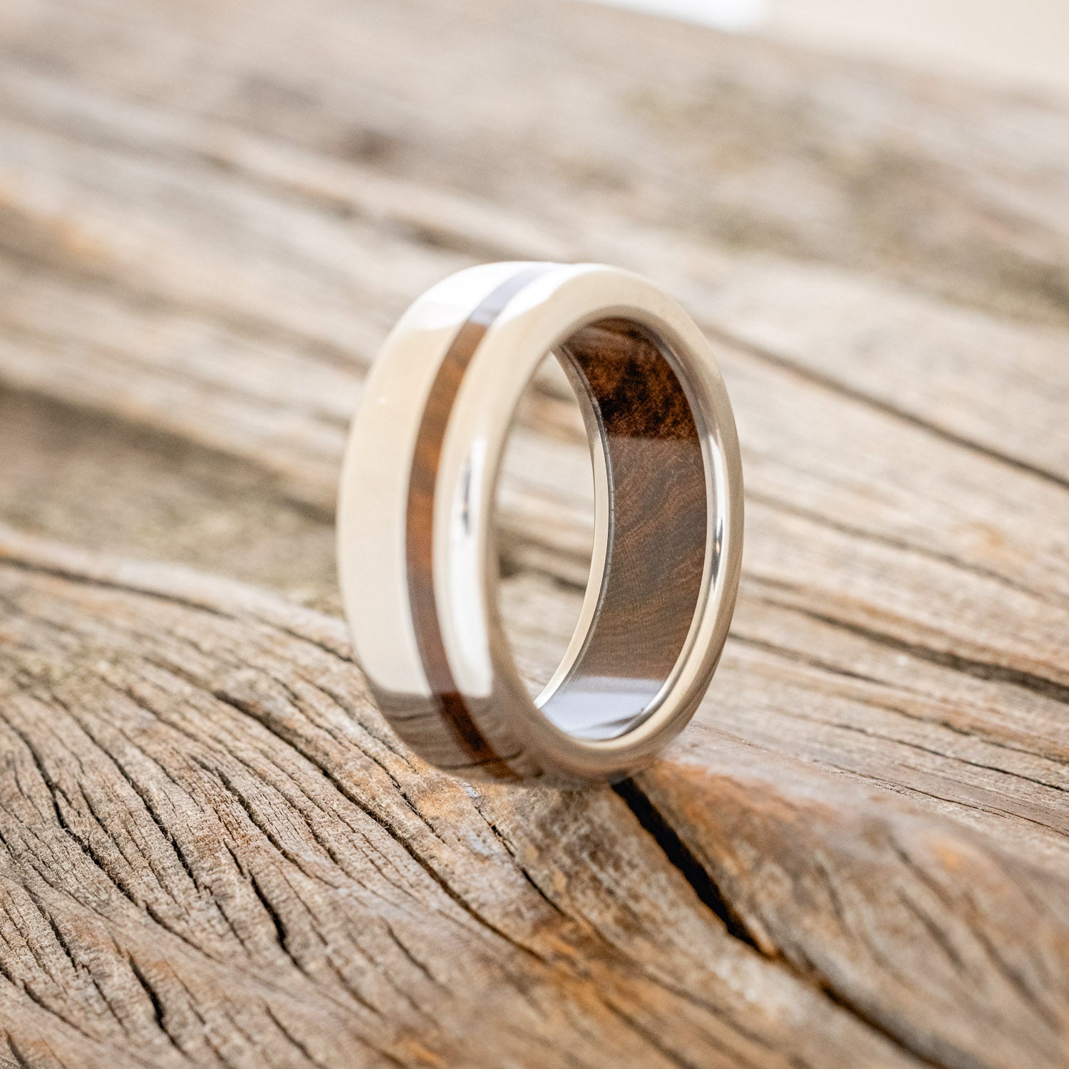 "VERTIGO" - IRONWOOD LINING & INLAY WEDDING BAND - READY TO SHIP-5