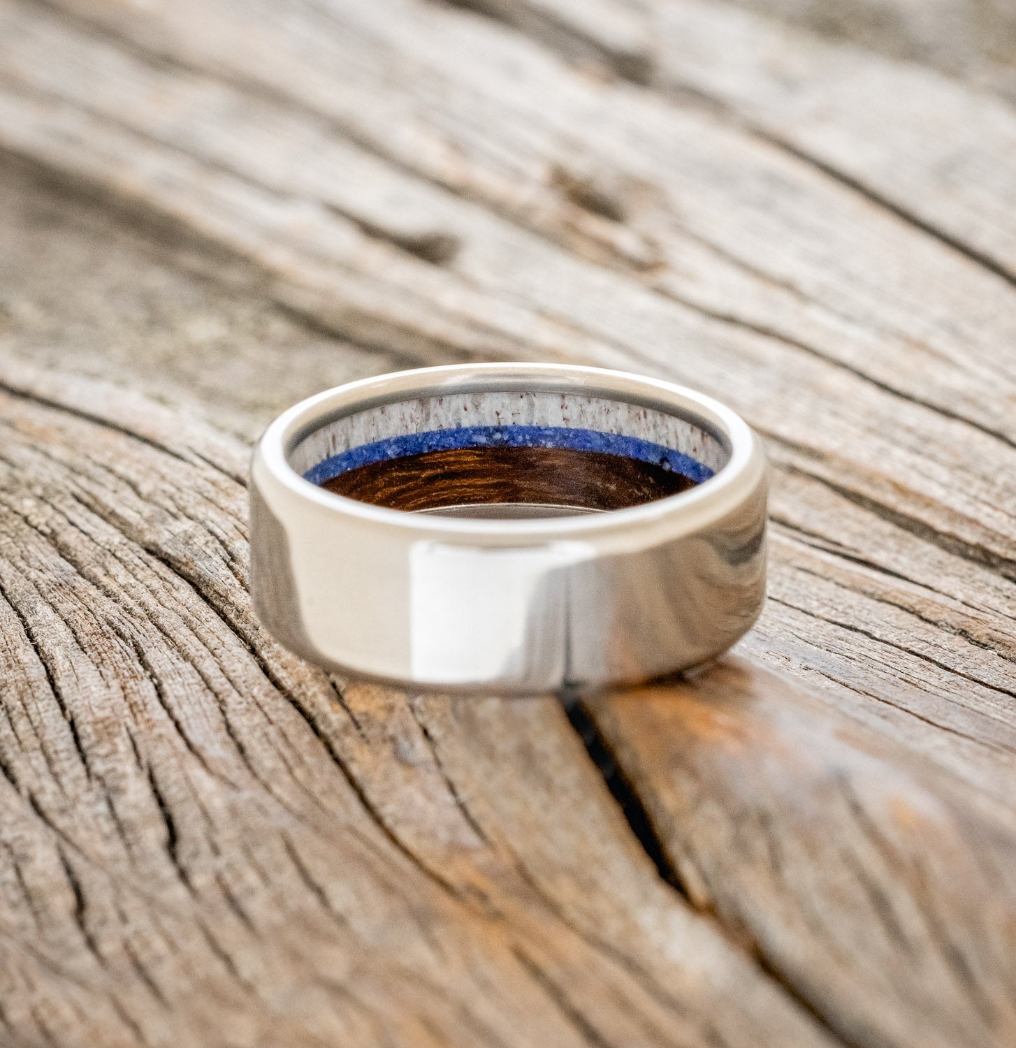 "ARGOS" - ANTLER, IRONWOOD & LAPIS LAZULI WEDING RING-9
