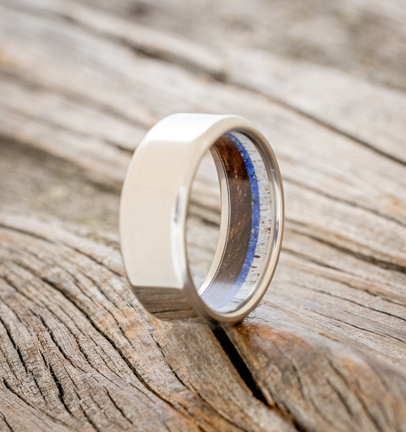 "ARGOS" - ANTLER, IRONWOOD & LAPIS LAZULI WEDING RING-7