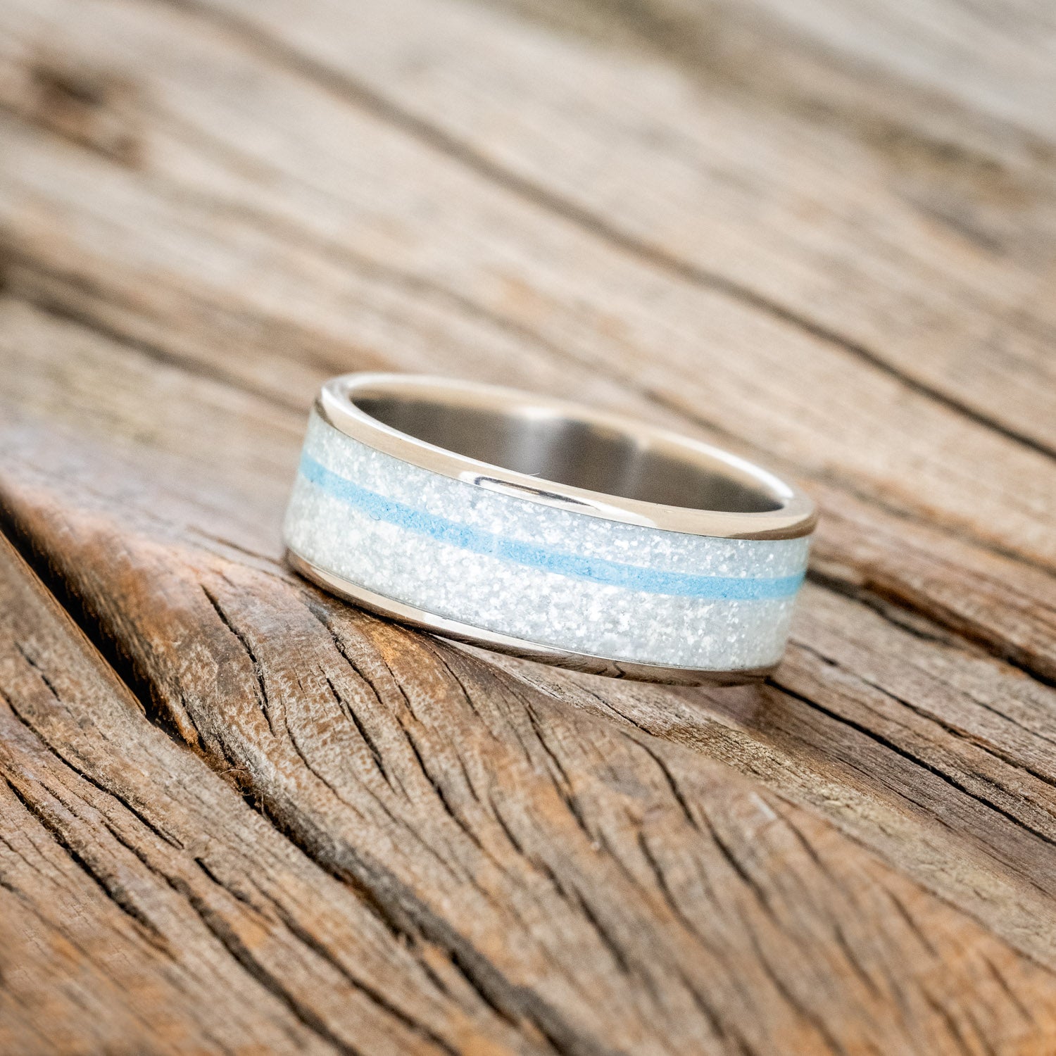 "RAINIER" - DIAMOND DUST & TURQUOISE WEDDING BAND-2