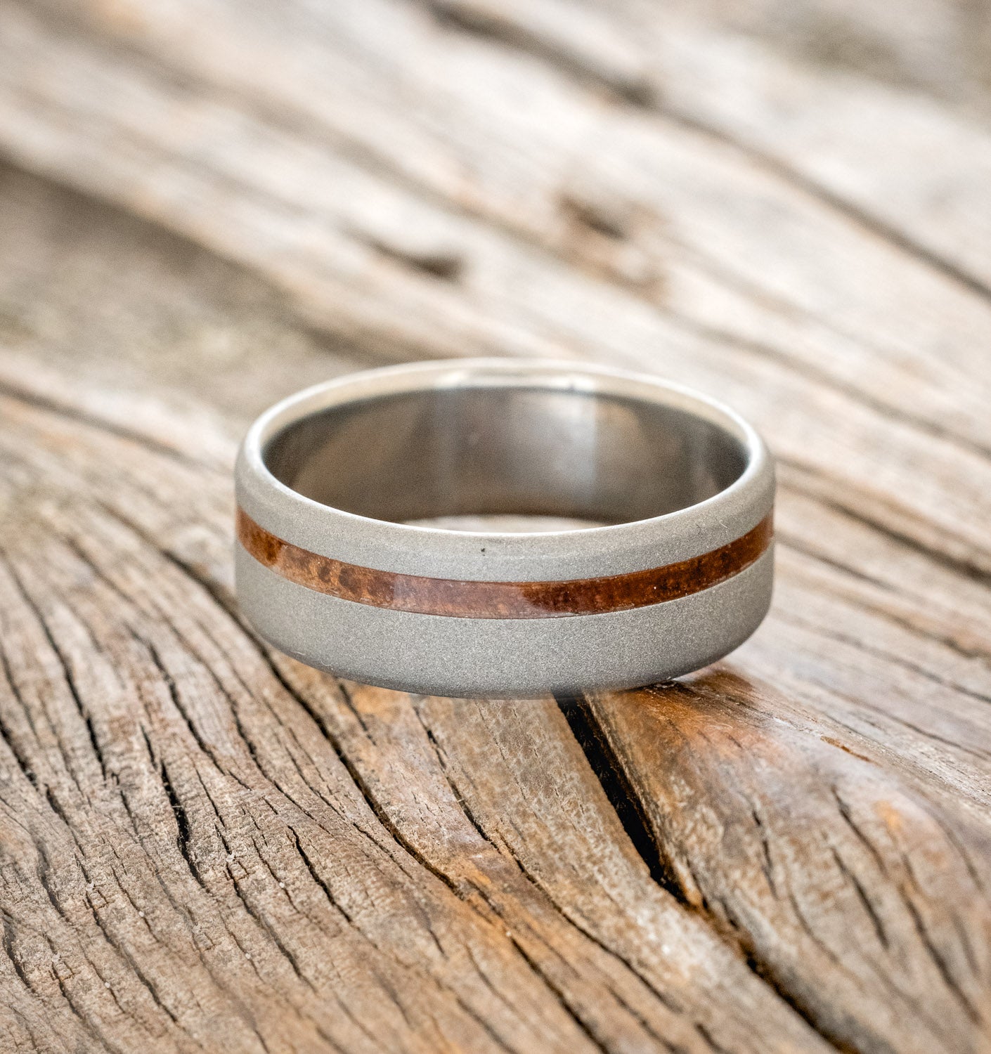 "VERTIGO" - REDWOOD WEDDING BAND WITH SANDBLASTED FINISH-3