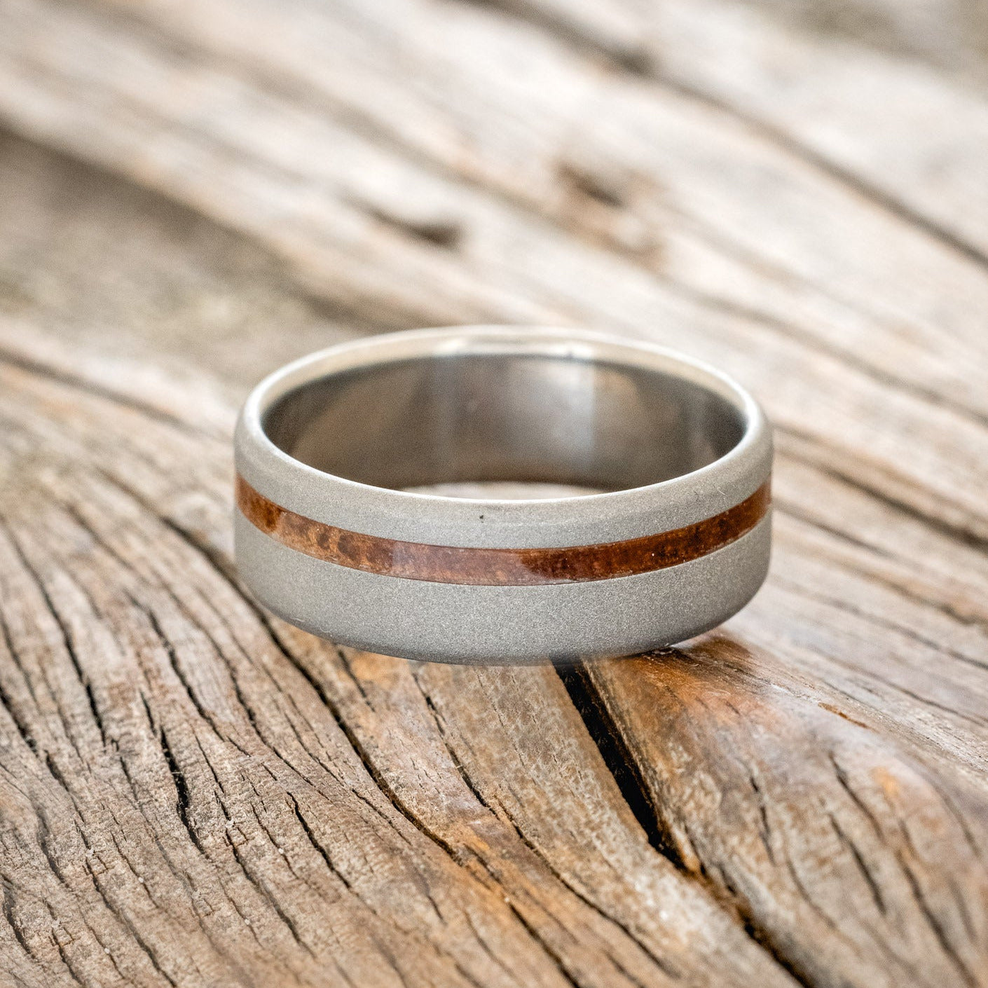 "VERTIGO" - REDWOOD WEDDING BAND WITH SANDBLASTED FINISH-3