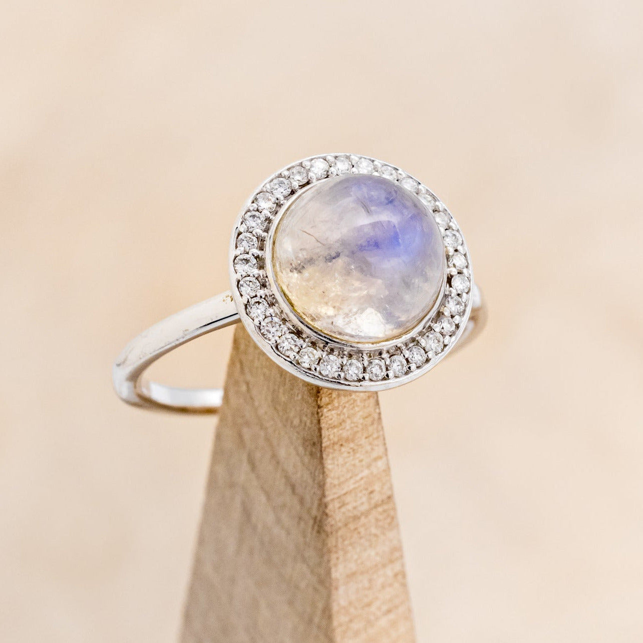 "TERRA" - ROUND CABOCHON CUT ENGAGEMENT RING WITH DIAMOND HALO-Staghead Designs