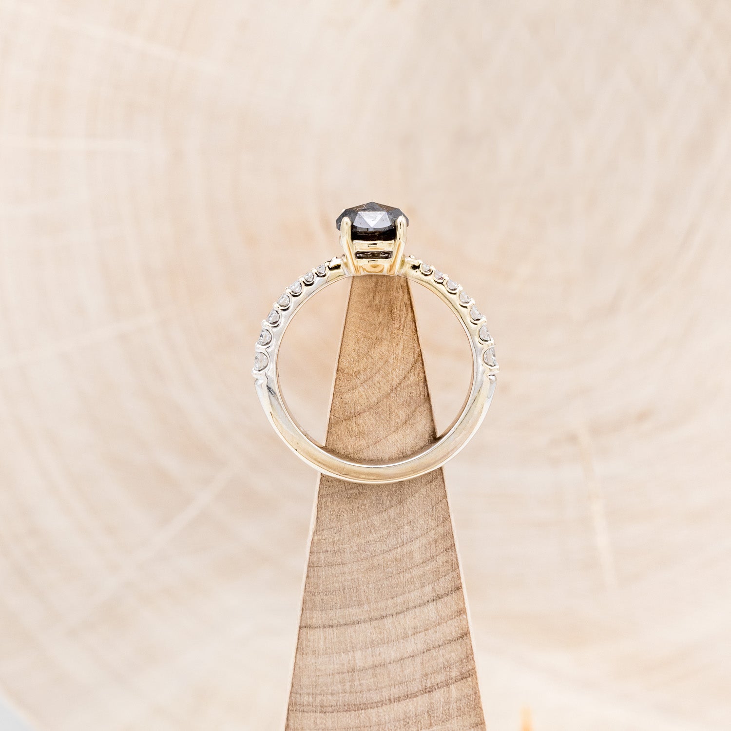 "PERRY" - ROUND CUT SALT & PEPPER DIAMOND ENGAGEMENT RING WITH DIAMOND ACCENTS-4