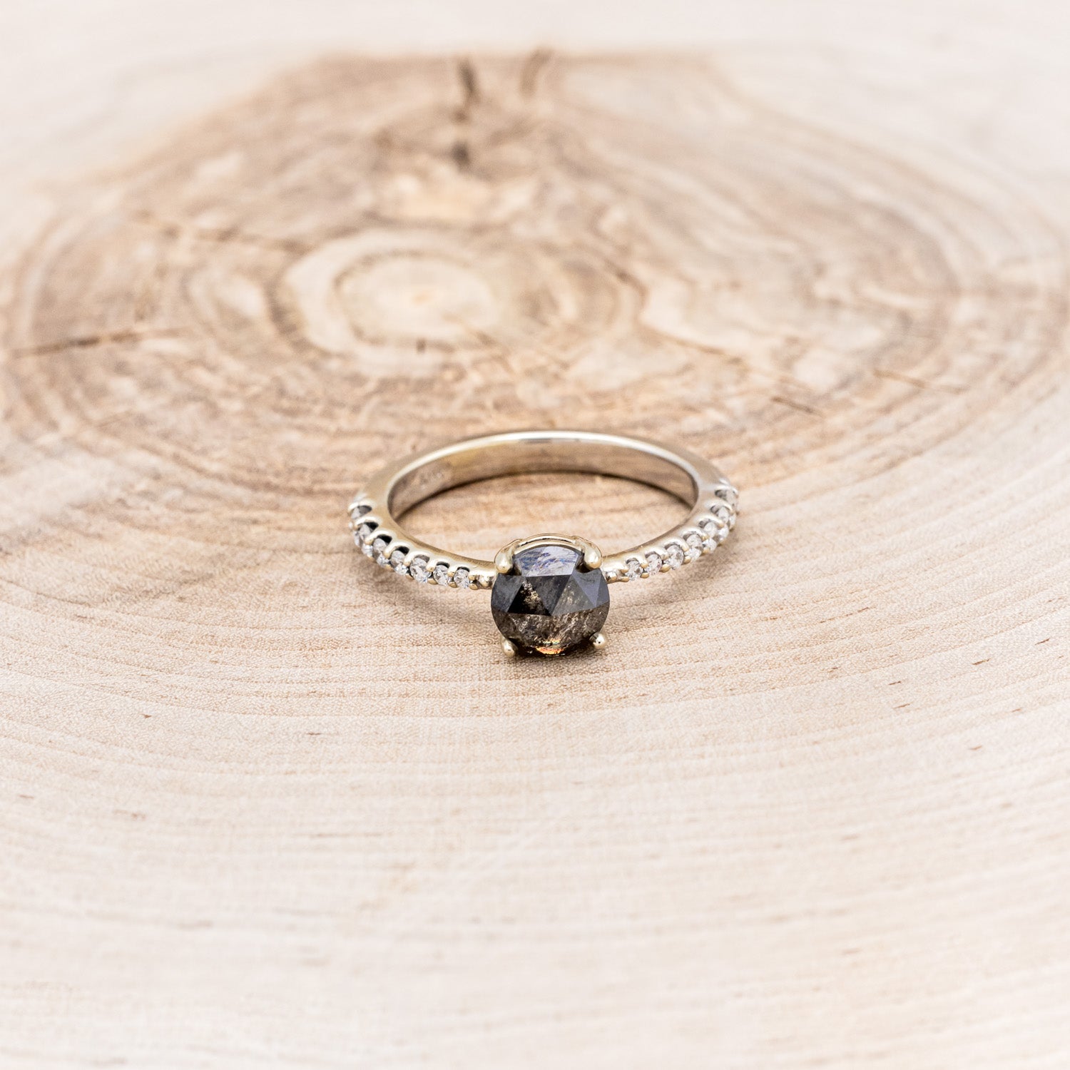 "PERRY" - ROUND CUT SALT & PEPPER DIAMOND ENGAGEMENT RING WITH DIAMOND ACCENTS-2