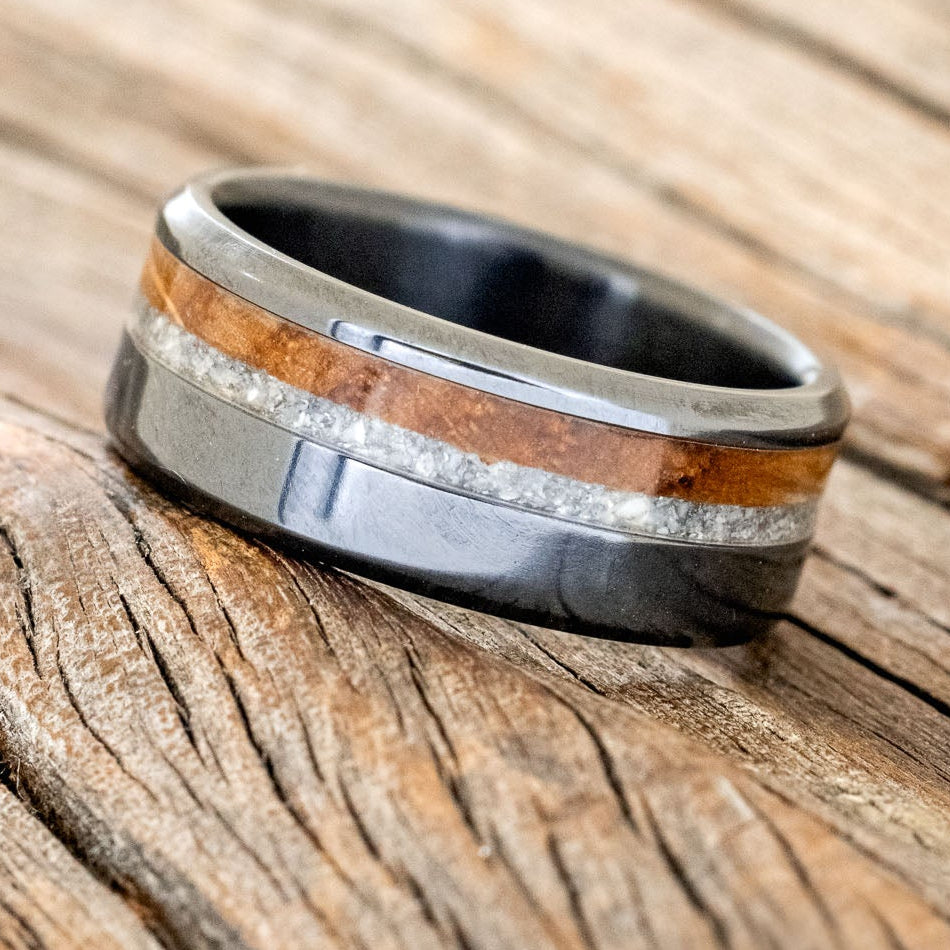 "CASTOR" - GRANITE & WHISKEY BARREL OAK WEDDING RING-2