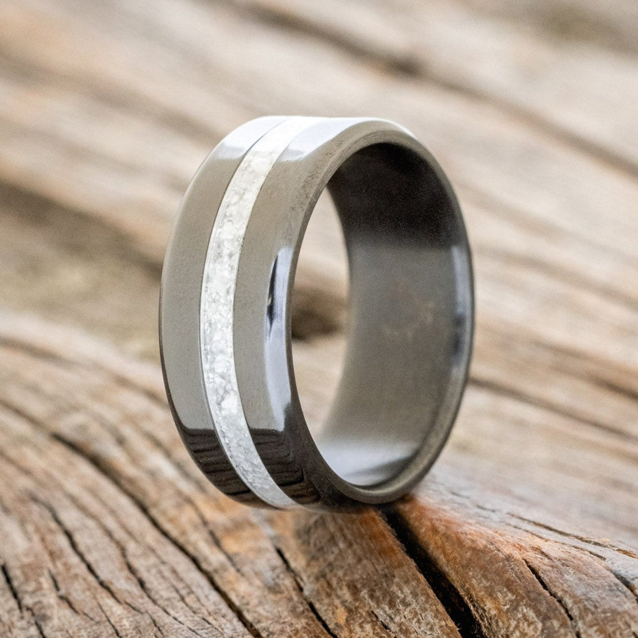 "NIRVANA" - CENTERED INLAY WEDDING BAND-Staghead Designs