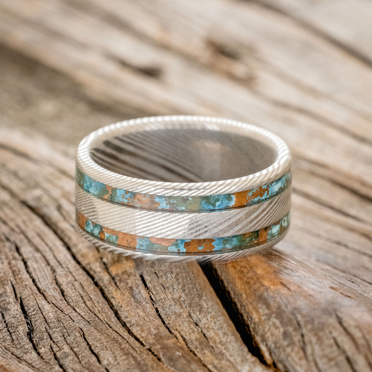 "RYDER" - PATINA COPPER INLAY WEDDING RING-3