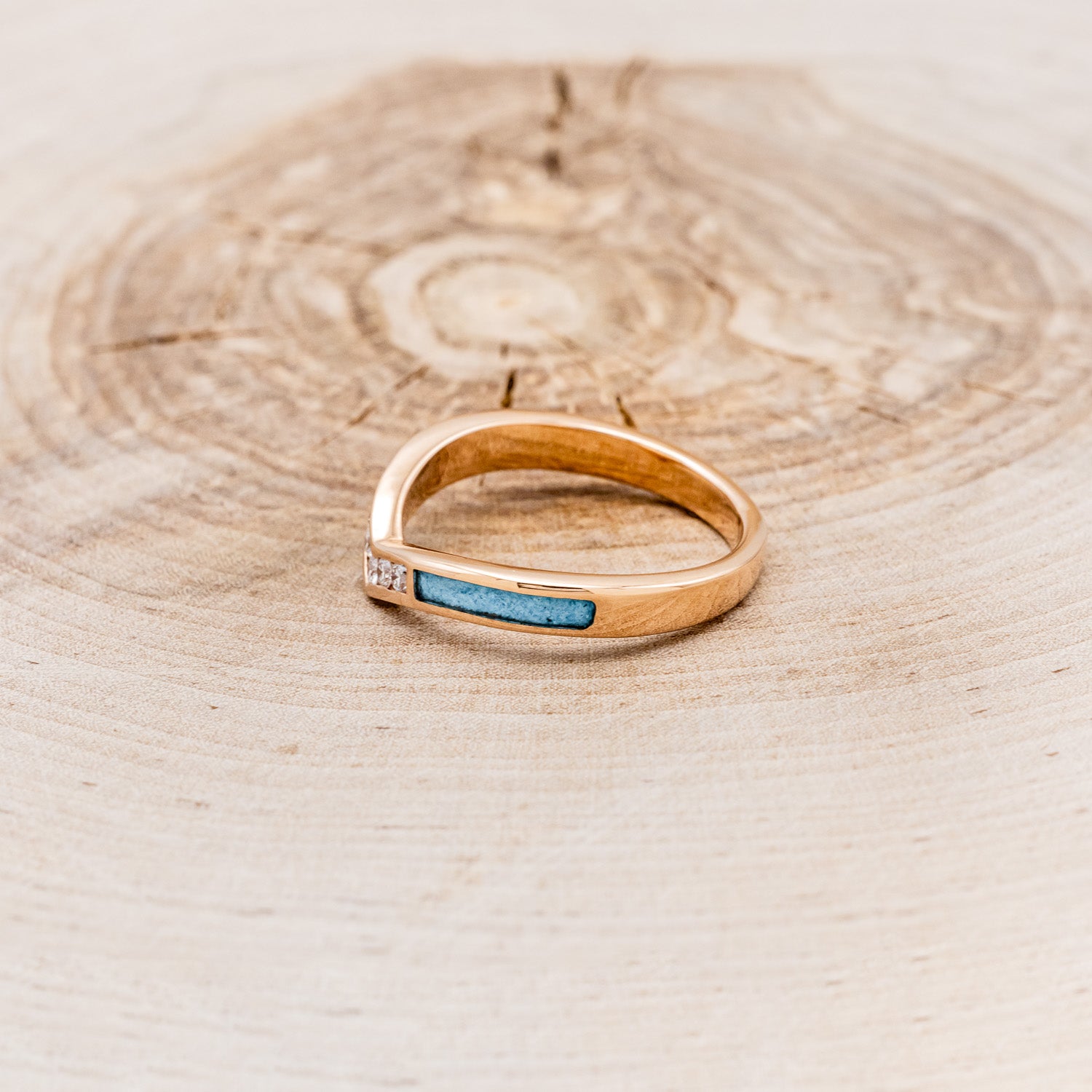 "KIDA" - V-SHAPED STACKING BAND WITH DIAMONDS & TURQUOISE INLAYS-14