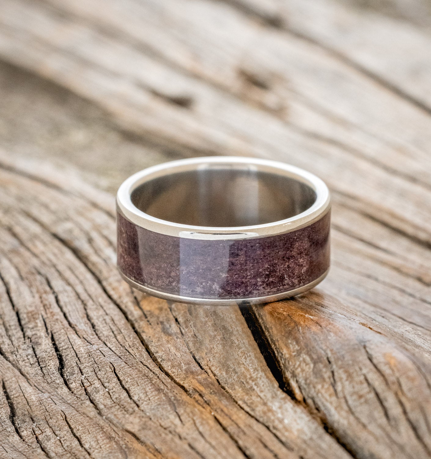 "RAINIER" - PURPURITE INLAY WEDDING RING-3