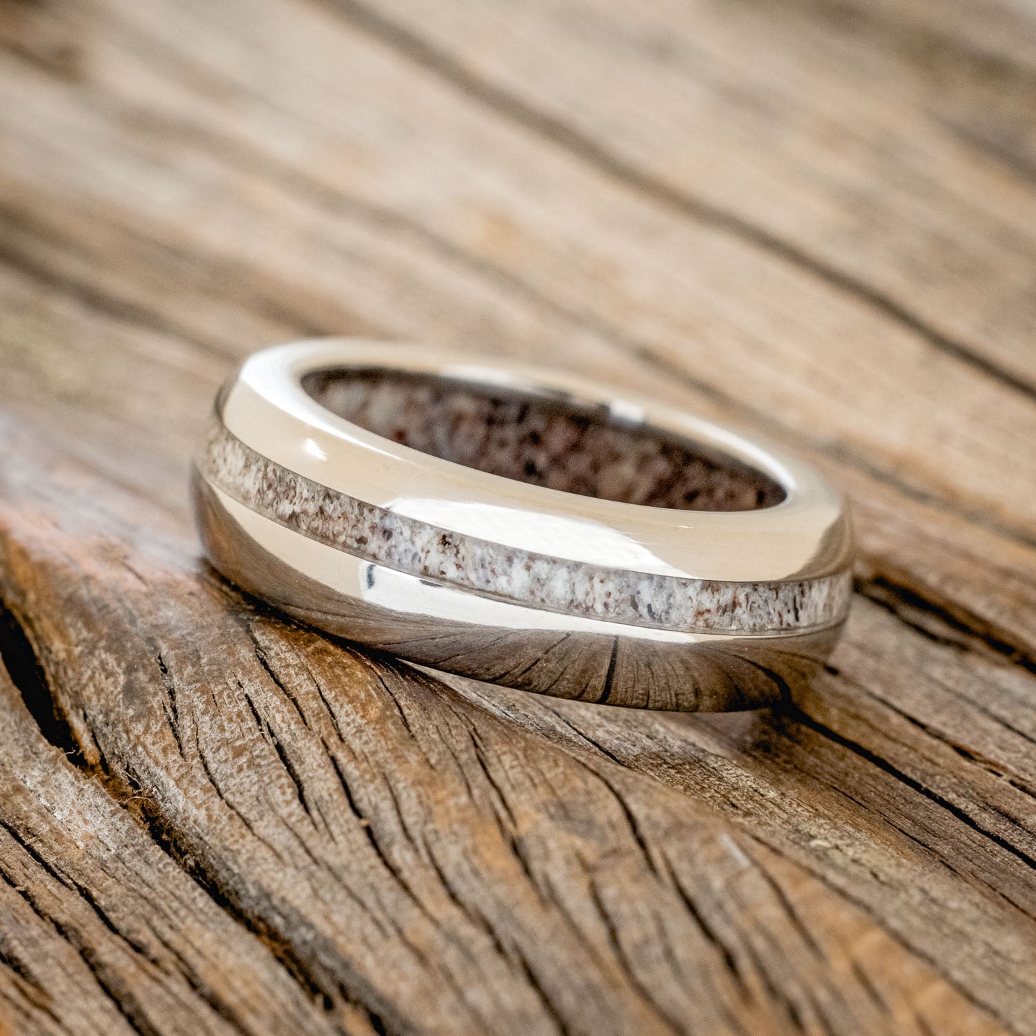 "VERTIGO" - DOMED ANTLER LINING & INLAY WEDDING RING-2