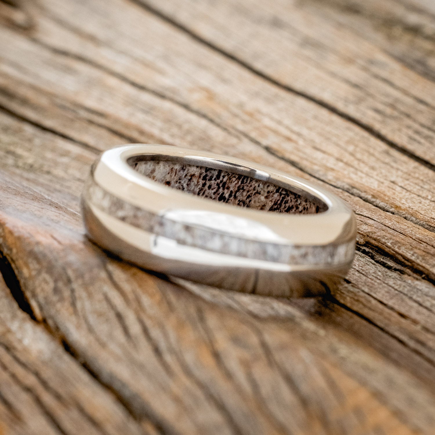 "VERTIGO" - DOMED ANTLER LINING & INLAY WEDDING RING-5