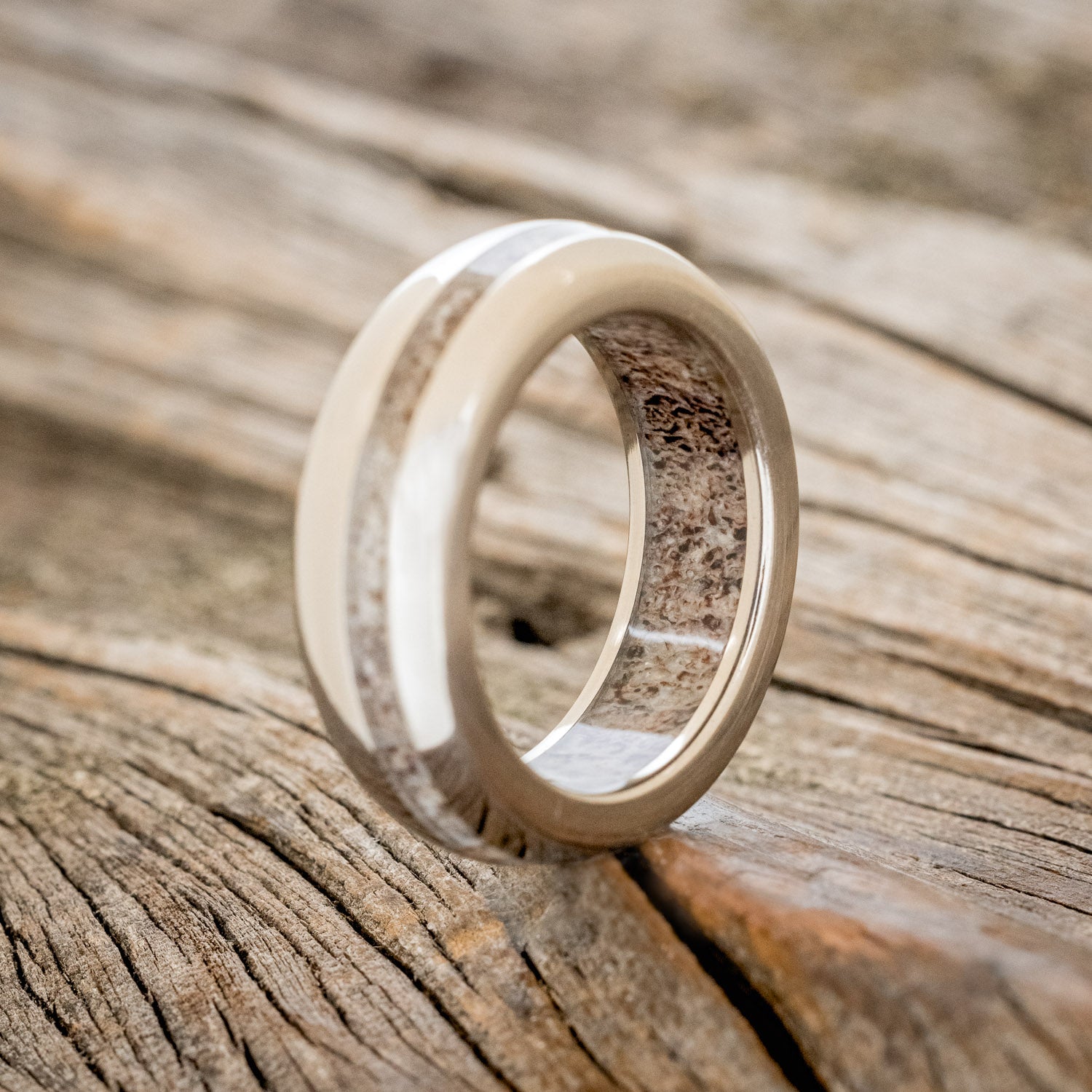 "VERTIGO" - DOMED ANTLER LINING & INLAY WEDDING RING-4