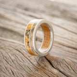 "RAPTOR" - WHISKEY BARREL LINED WEDDING RING WITH GOLD NUGGETS IN BUCKEYE BURL WOOD & A SPALTED MAPLE INLAY