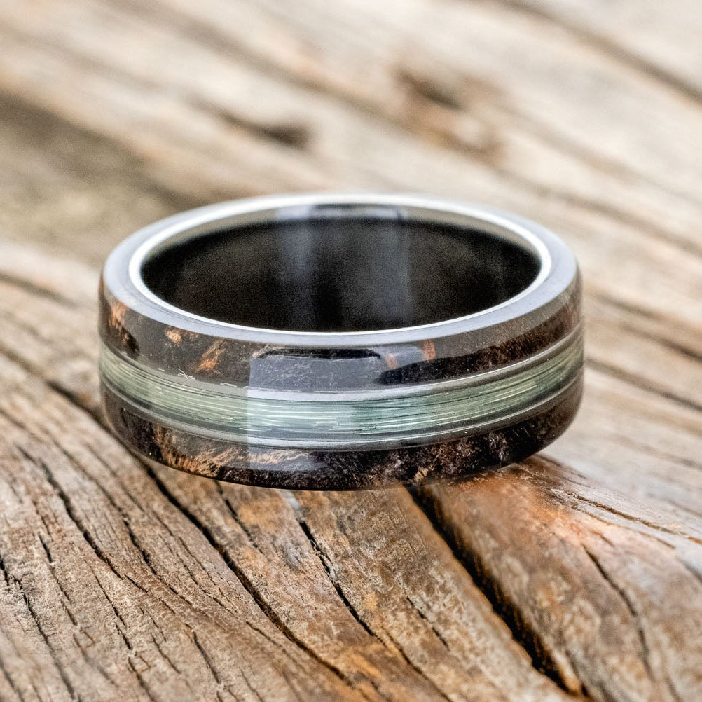 "GLEN" - BUCKEYE BURL WOOD & FISHING LINE WEDDING BAND-6