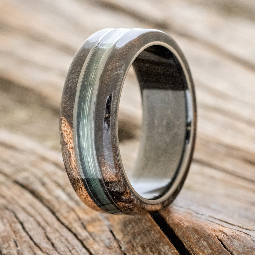 "GLEN" - BUCKEYE BURL WOOD & FISHING LINE WEDDING BAND-4