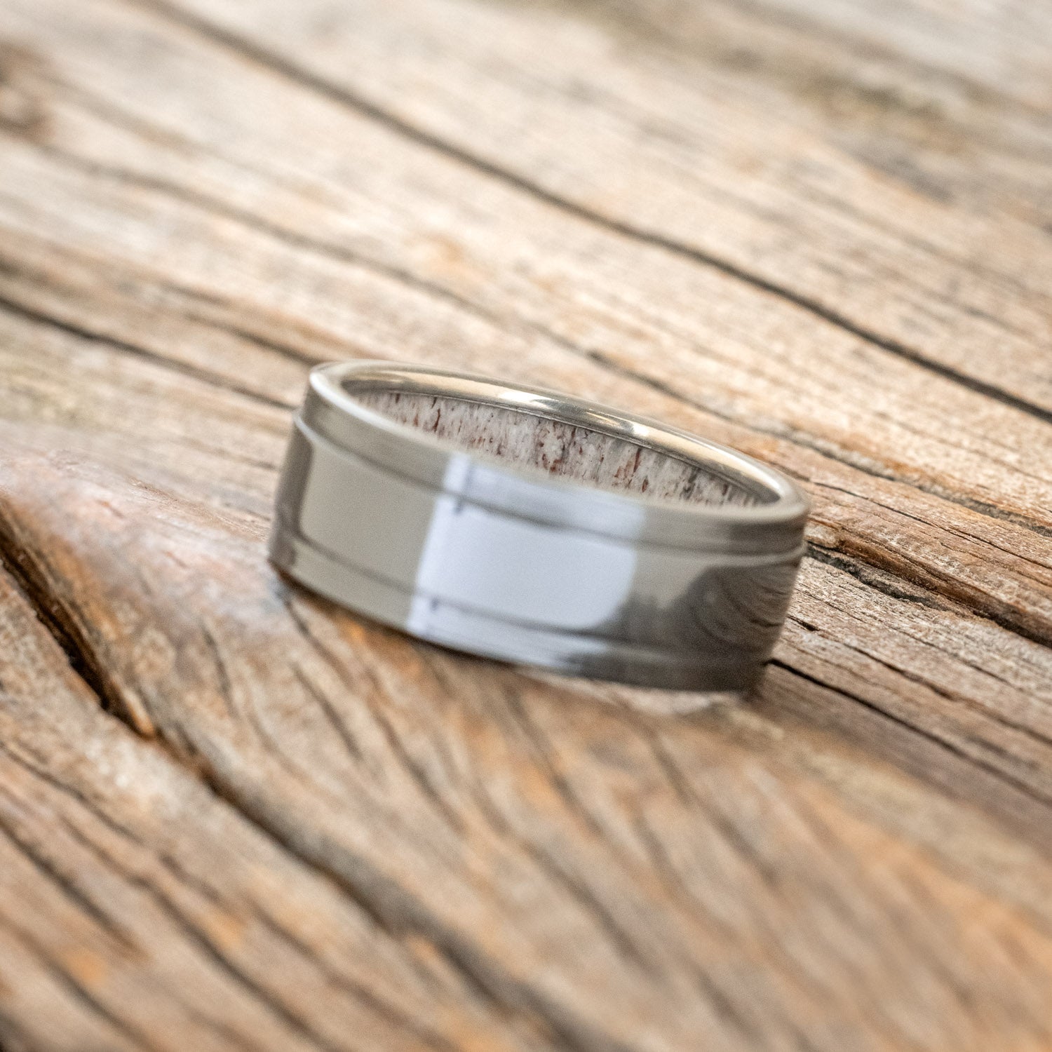 "SEDONA" - ANTLER LINED WEDDING RING WITH A BRUSHED FINISH-2