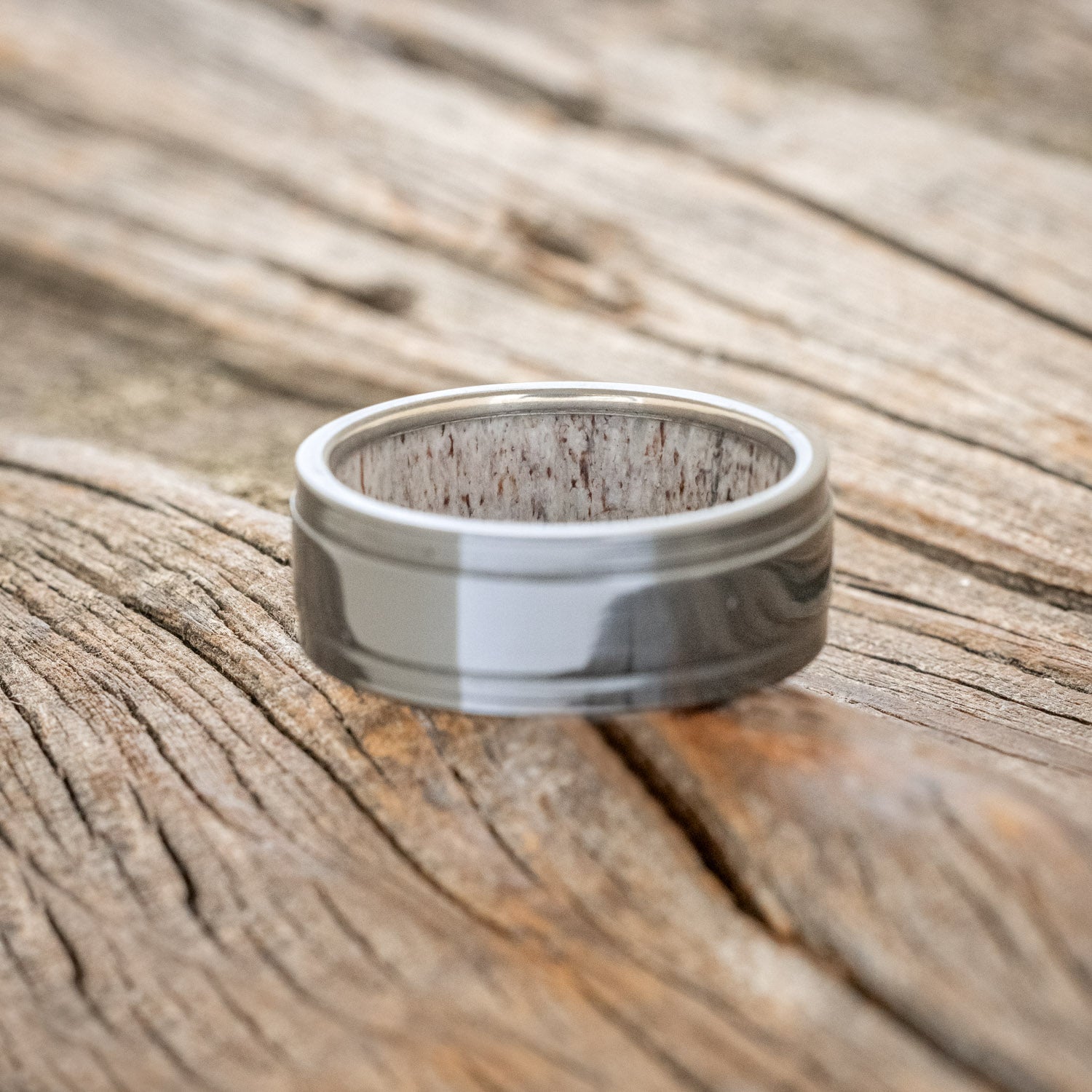 "SEDONA" - ANTLER LINED WEDDING RING WITH A BRUSHED FINISH-6