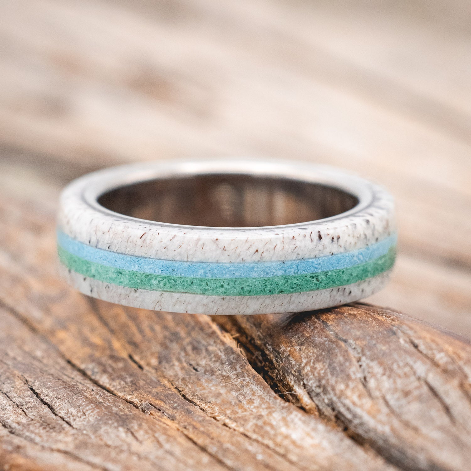 "CANYON" - MALACHITE, ANTLER & TURQUOISE WEDDING BAND-Staghead Designs