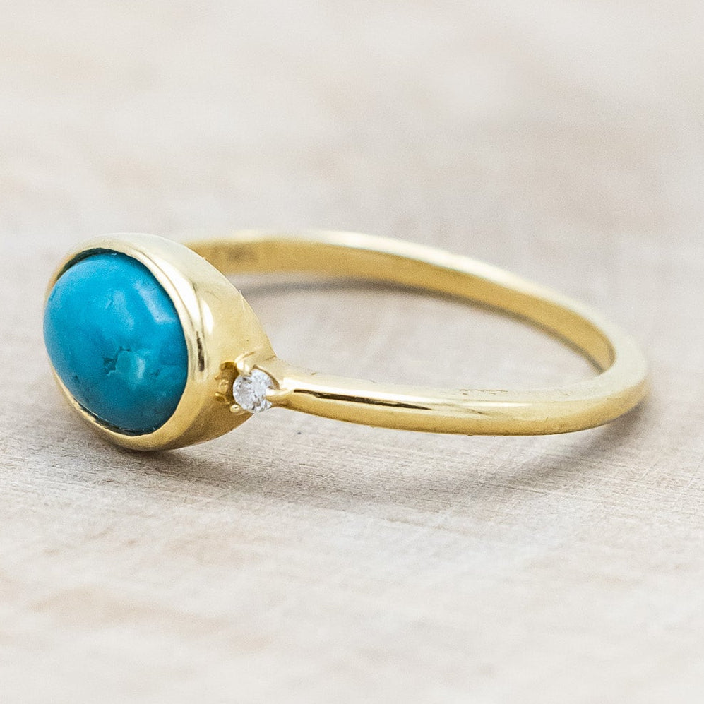 "SASI" - OVAL CABOCHON TURQUOISE ENGAGEMENT RING WITH DIAMOND ACCENTS-Staghead Designs