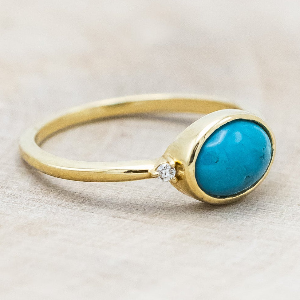 "SASI" - OVAL CABOCHON TURQUOISE ENGAGEMENT RING WITH DIAMOND ACCENTS-Staghead Designs