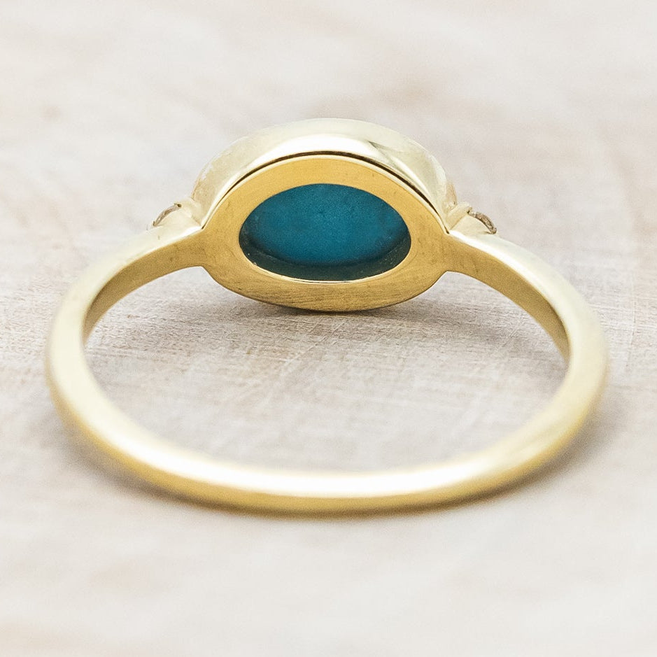 "SASI" - OVAL CABOCHON TURQUOISE ENGAGEMENT RING WITH DIAMOND ACCENTS-Staghead Designs