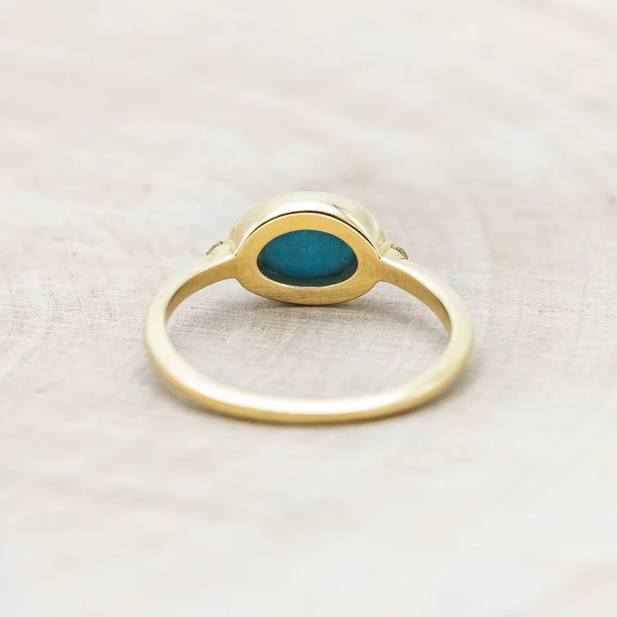 "SASI" - OVAL CABOCHON CUT TURQUOISE ENGAGEMENT RING WITH DIAMOND ACCENTS - 14K YELLOW GOLD - SIZE 6-Staghead Designs