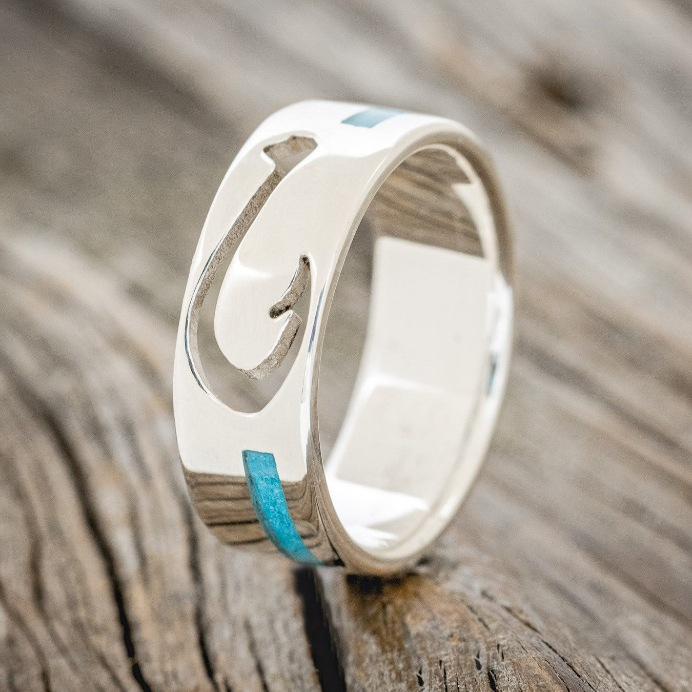 "HOOKED ON YOU" - FISH HOOK & TURQUOISE WEDDING RING-1