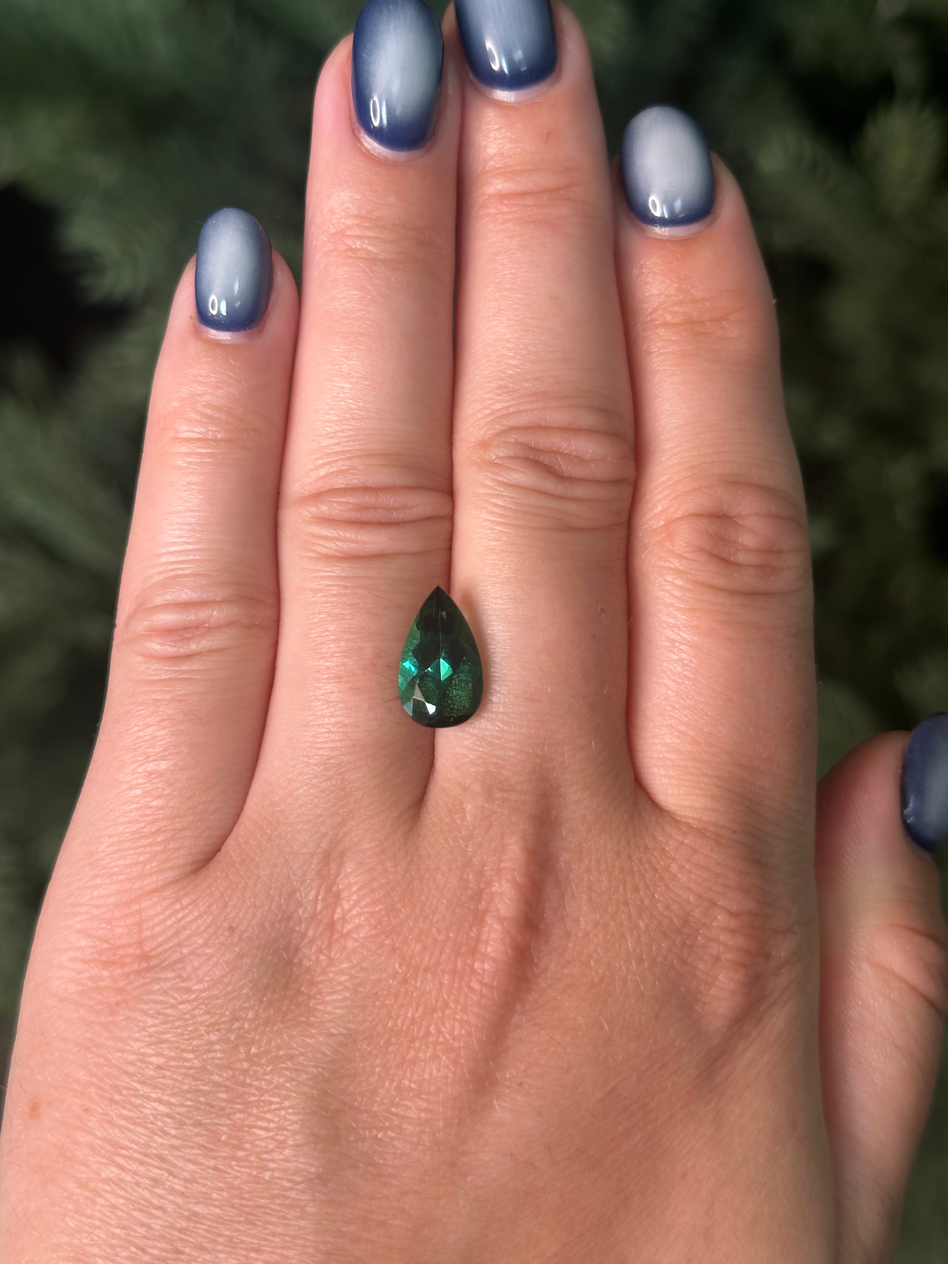 3.65ct 13.95x7.1x5.51mm PEAR CUT GREEN TOURMALINE-Staghead Designs