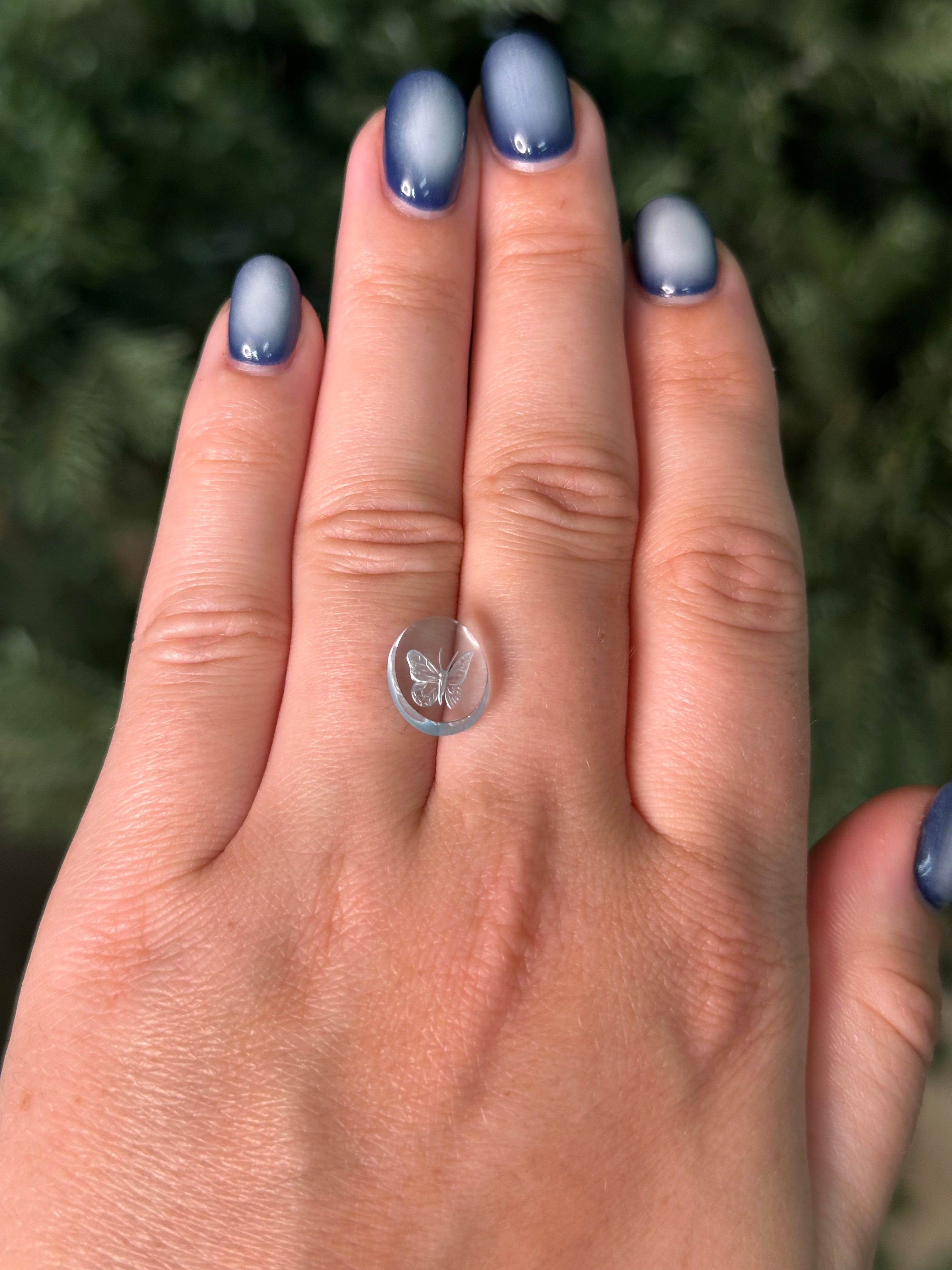 4.95ct 12.05x10.16x3.19mm BUTTERFLY CARVED SWISS BLUE TOPAZ-Staghead Designs