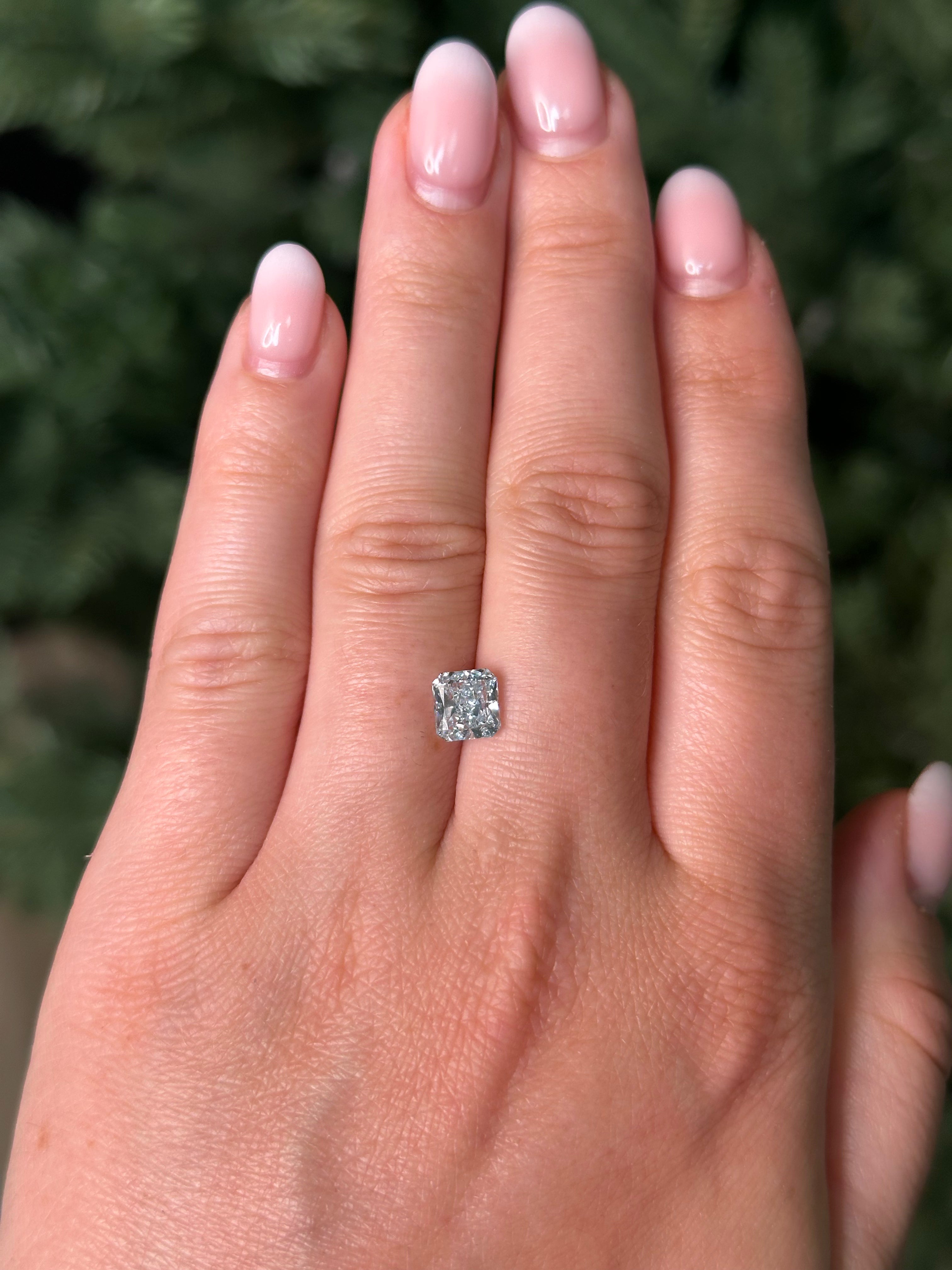 1.5ct 6.67x6.34x3.86mm CUT CORNER SQUARE FANCY GREEN-BLUE LAB-GROWN DIAMOND - VS2-Staghead Designs