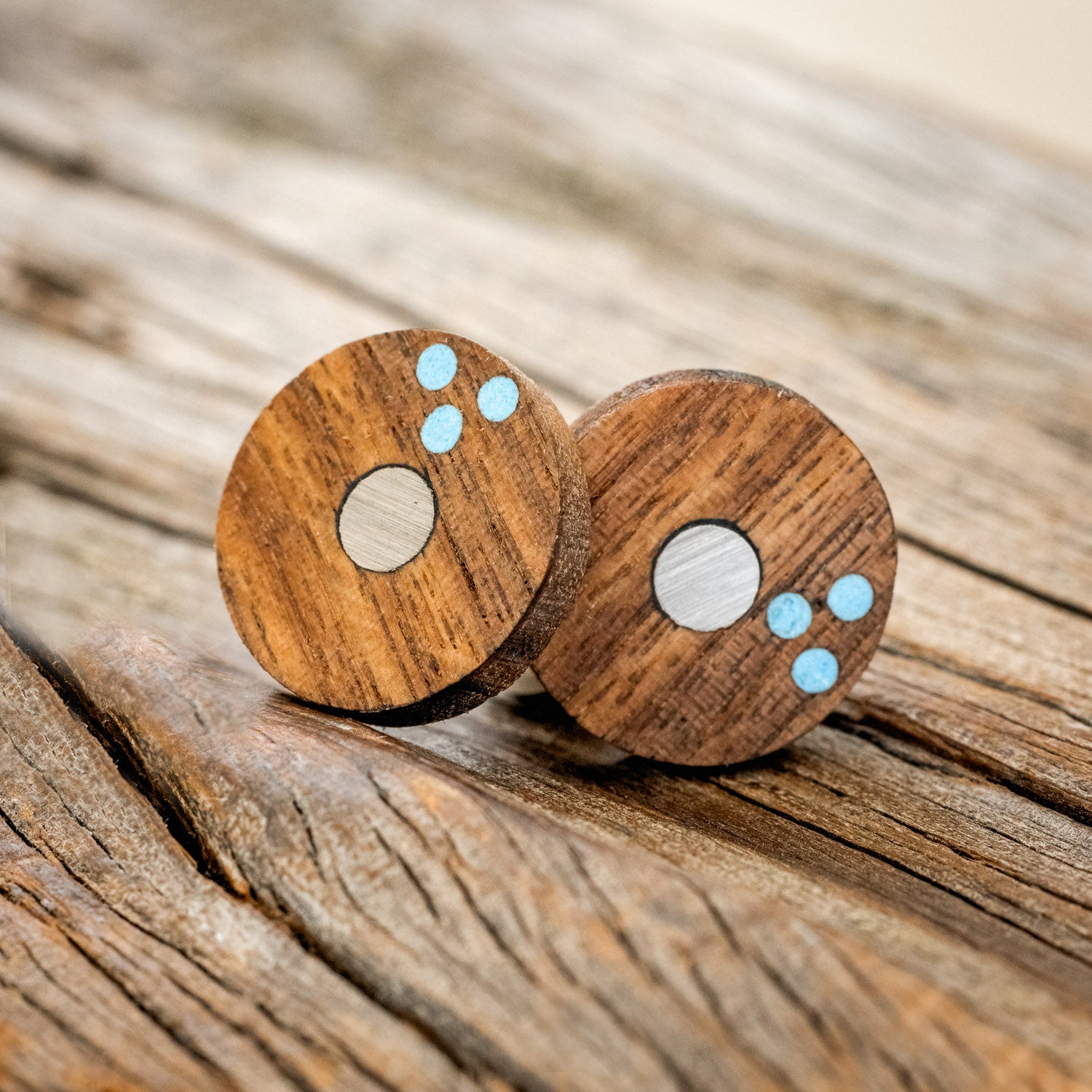 WALNUT & TURQUOISE CUFFLINKS WITH TITANIUM BASES-2