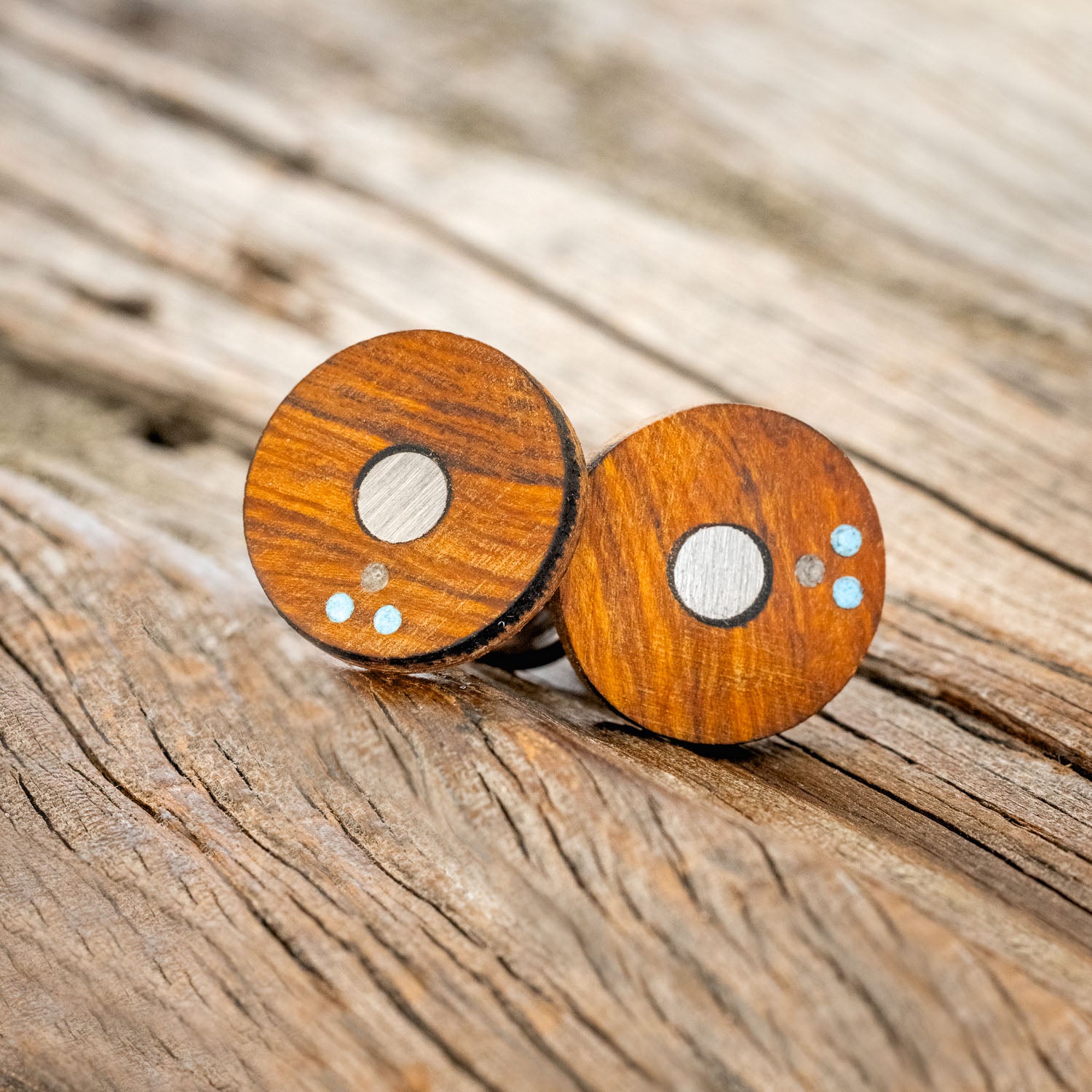 IRONWOOD CUFFLINKS W/ ELK ANTLER & TURQUOISE INLAYS-2