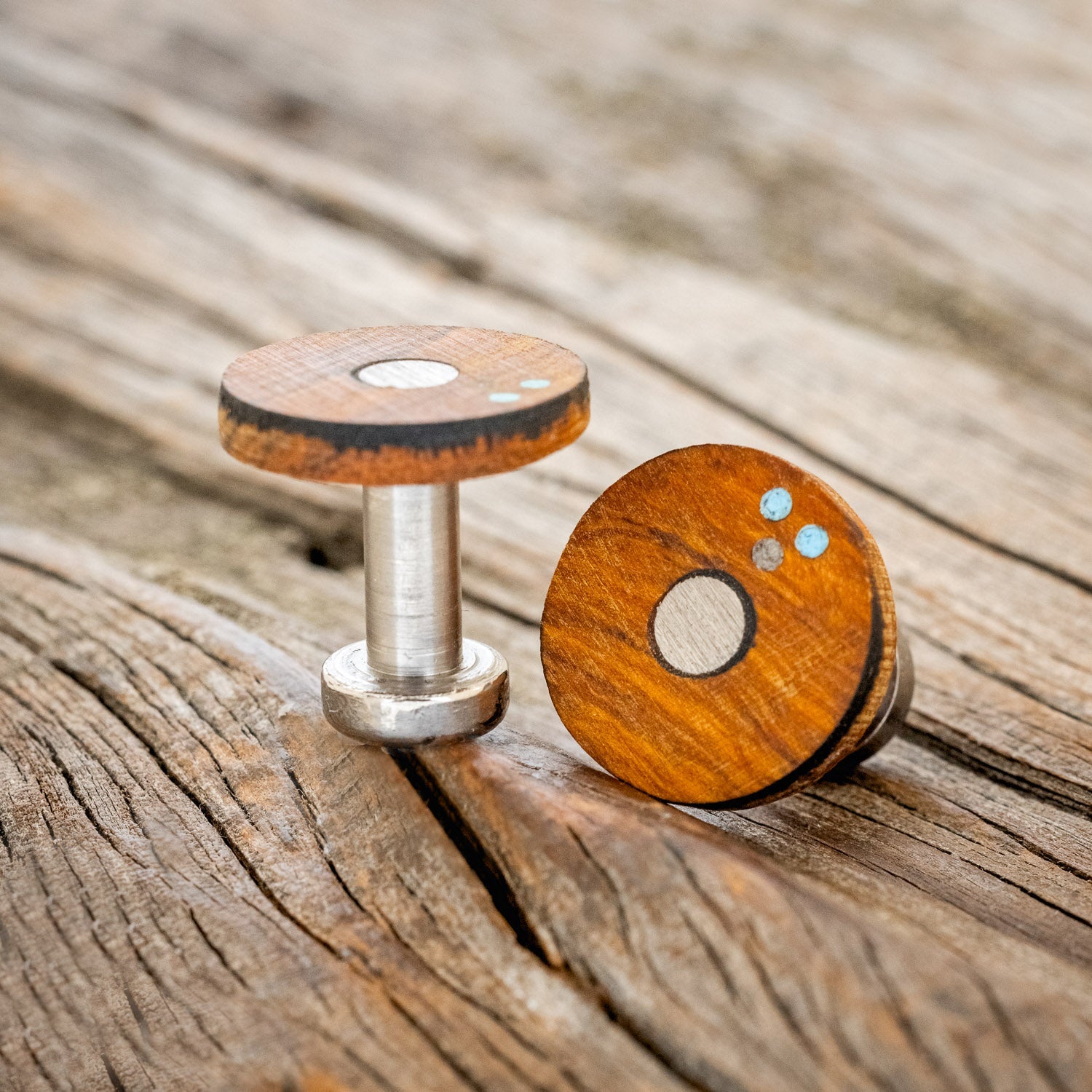 IRONWOOD CUFFLINKS W/ ELK ANTLER & TURQUOISE INLAYS-1