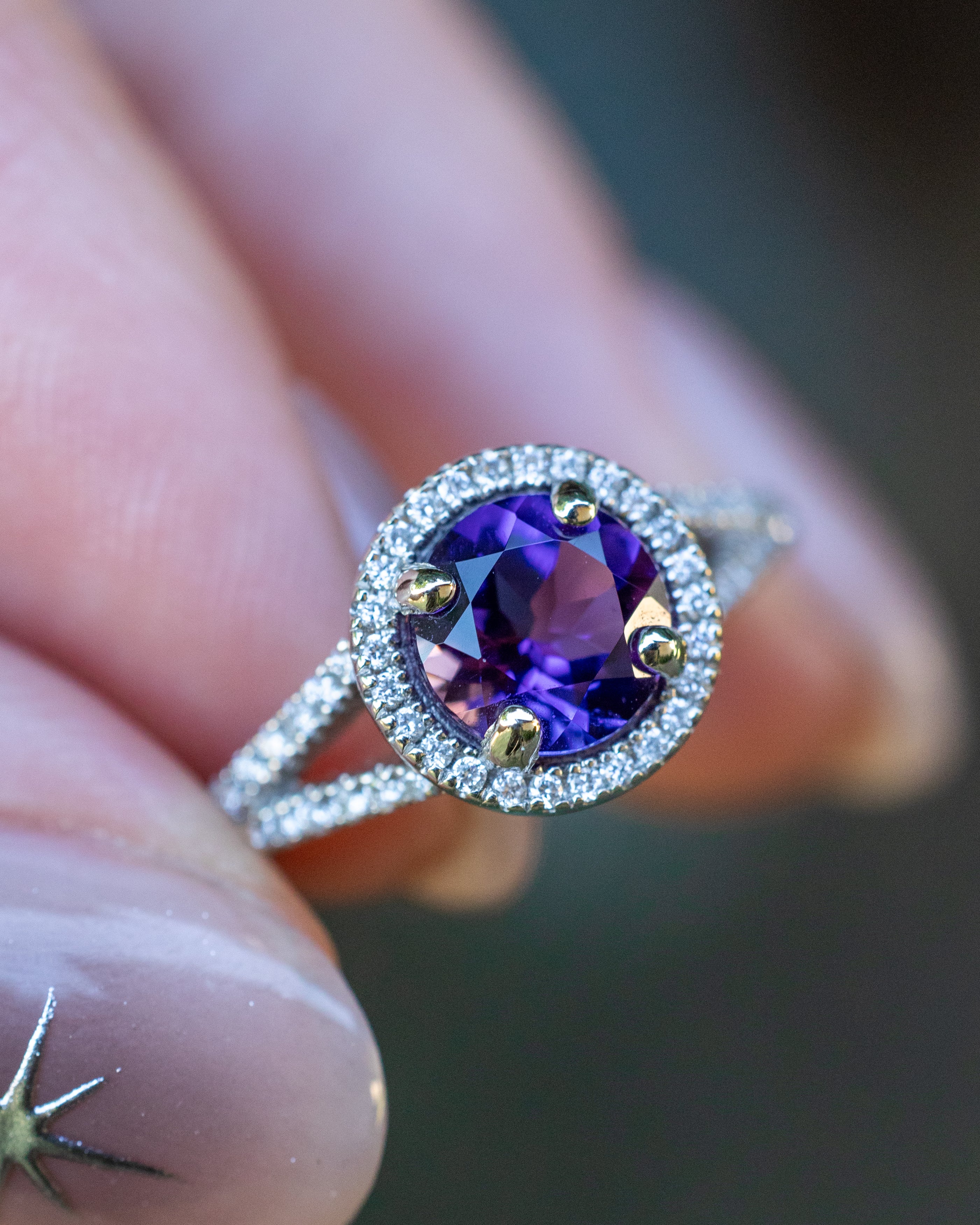 Diamond with amethyst engagement ring retailer