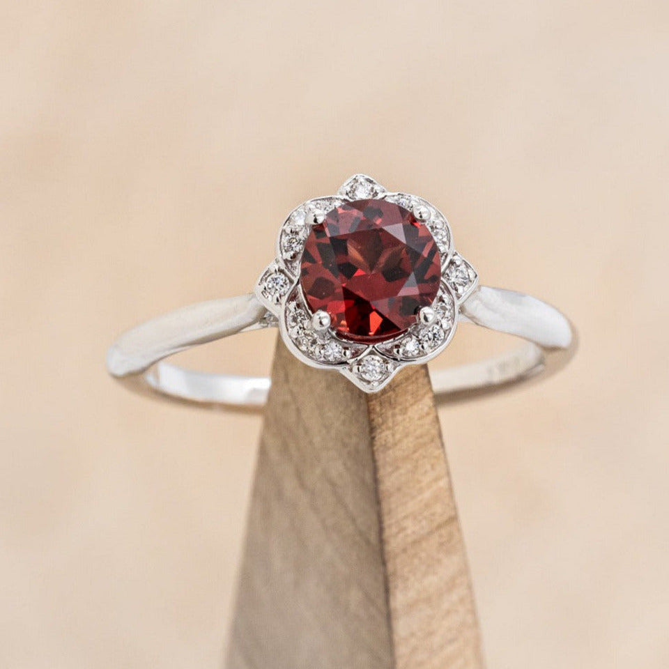 "JANE" - ROUND CUT MOZAMBIQUE GARNET ENGAGEMENT RING WITH DIAMOND ACCENTS-1