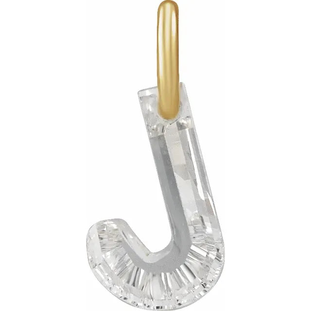 Diamond pendant shaped like the letter 'J' on a white background