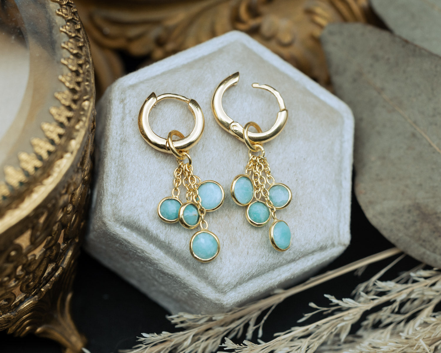 BELLA COLLECTION -18K GOLD VERMEIL SILVER BELLA DANGLE EARRINGS WITH AMAZONITE - BY JORGE REVILLA-Staghead Designs